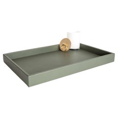 Grand plateau rectangulaire en cuir, fait à la main - Couleur : militaire