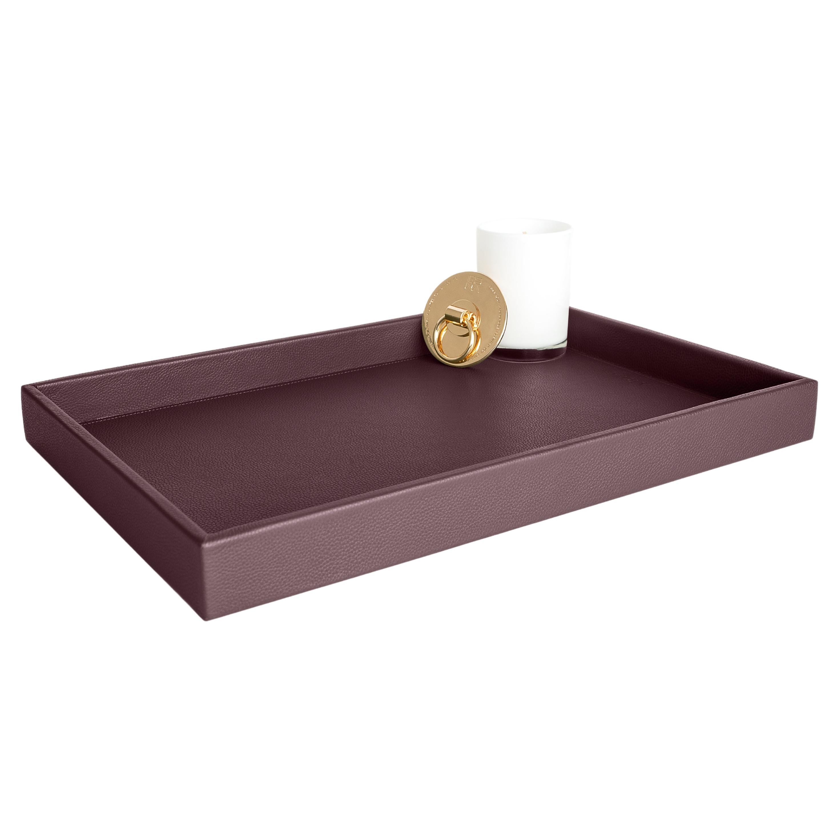 Leather Tray, Large A Rectangular Tray, Handmade in Brazil - Color: Wine For Sale
