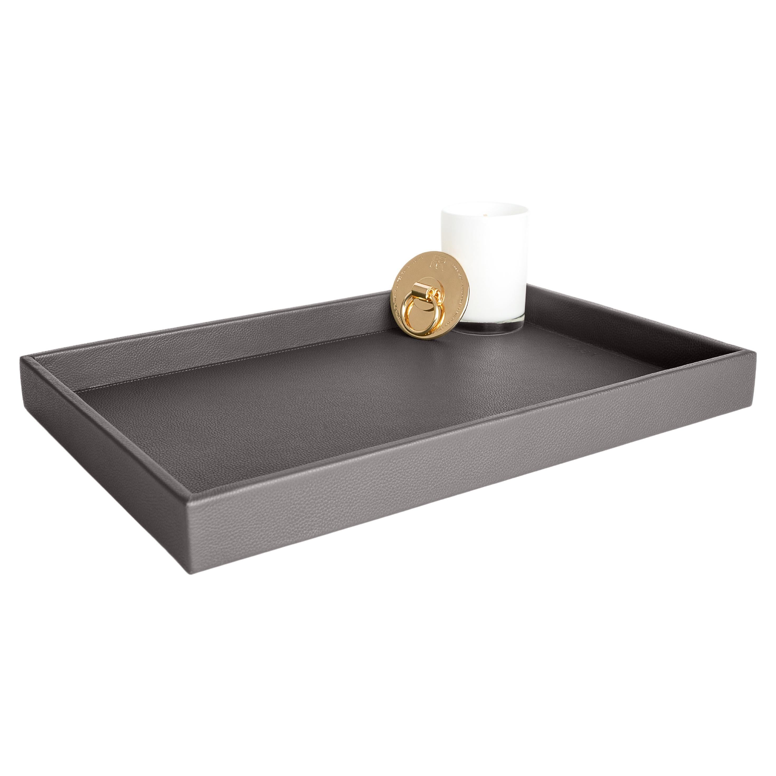 Leather Tray, Large A Rectangular Tray, Handmade in Brazil - Color: Zinc For Sale