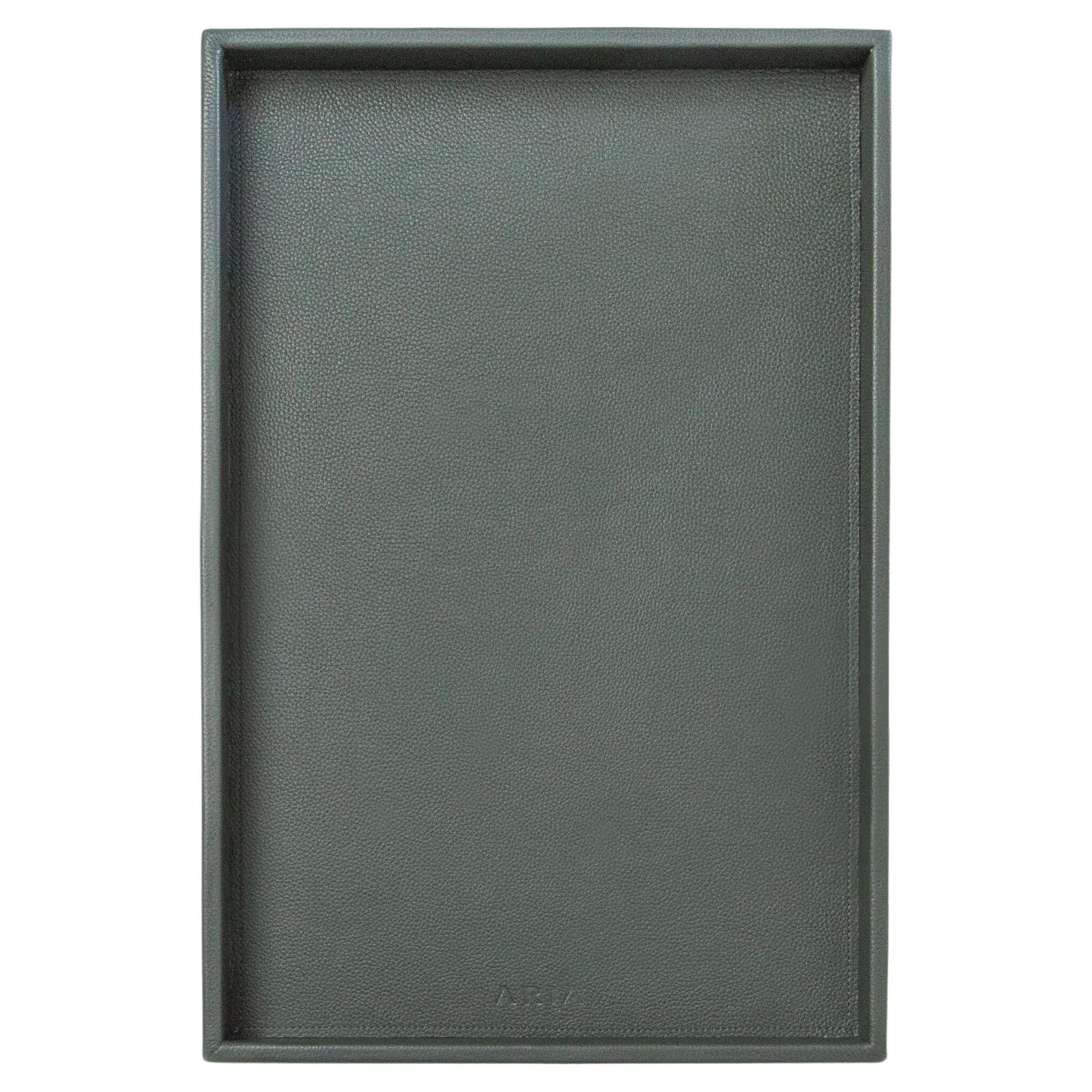 Modern Leather Tray, Large A Rectangular Tray, Handmade in Brazil - Color: Military For Sale