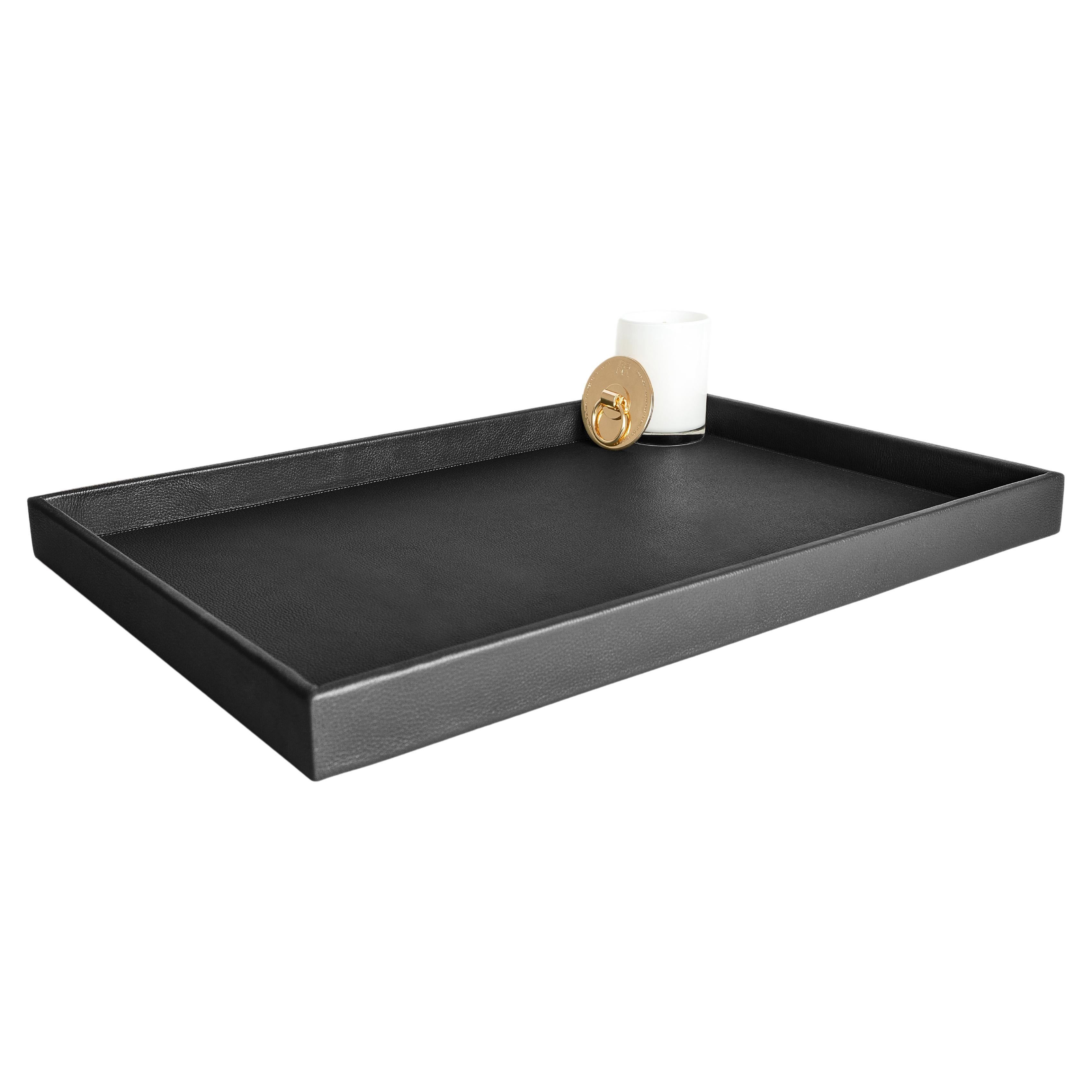 Ledertablett, großes, rechteckiges B-Tablett, handgefertigt in Brasilien, Farbe: Schwarz im Angebot
