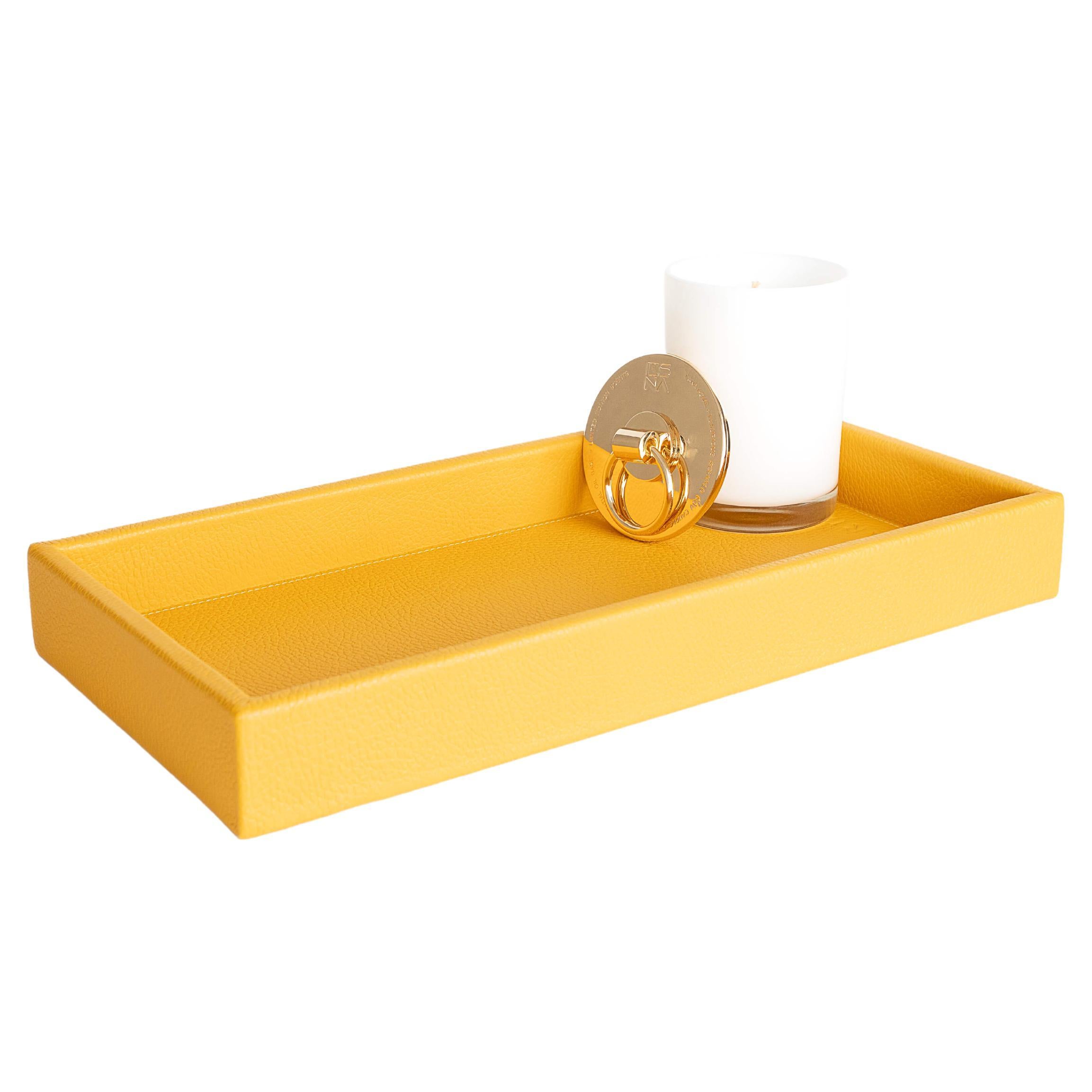 Ledertablett, Medium A, rechteckiges Tablett, handgefertigt, Farbe: Safranfarben