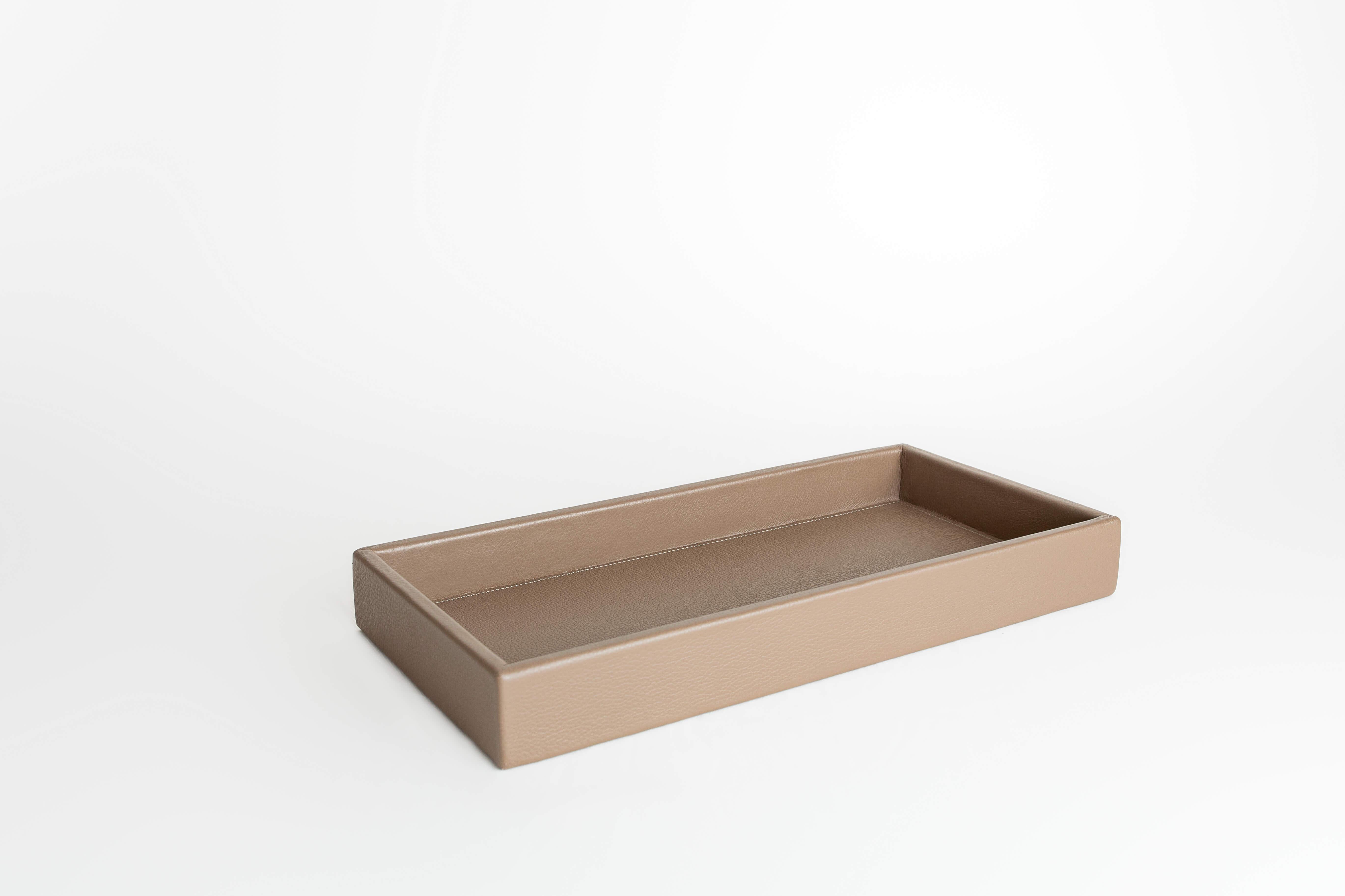 Brazilian Leather Tray, Medium A Rectangular Tray - Handmade in Brazil - Color: Clay For Sale