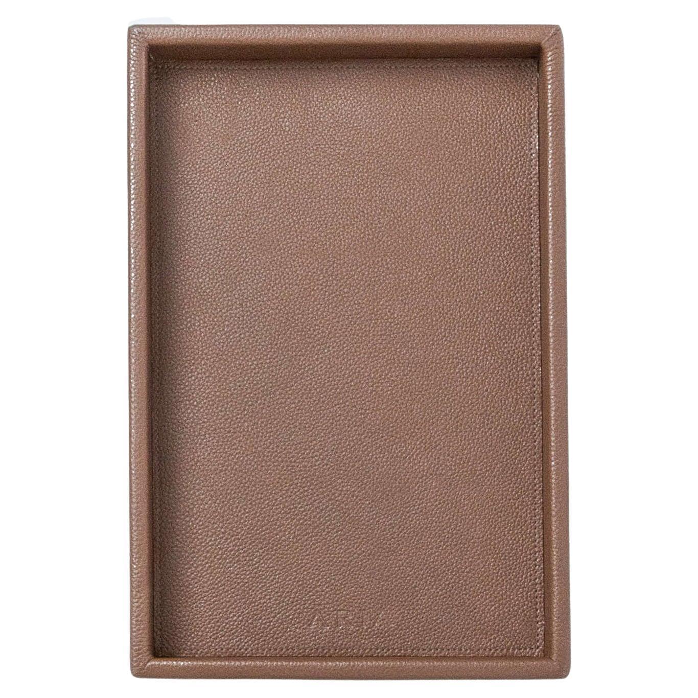 Modern Leather Tray, Medium B Rectangular Tray, Handmade in Brazil - Color: Clay For Sale
