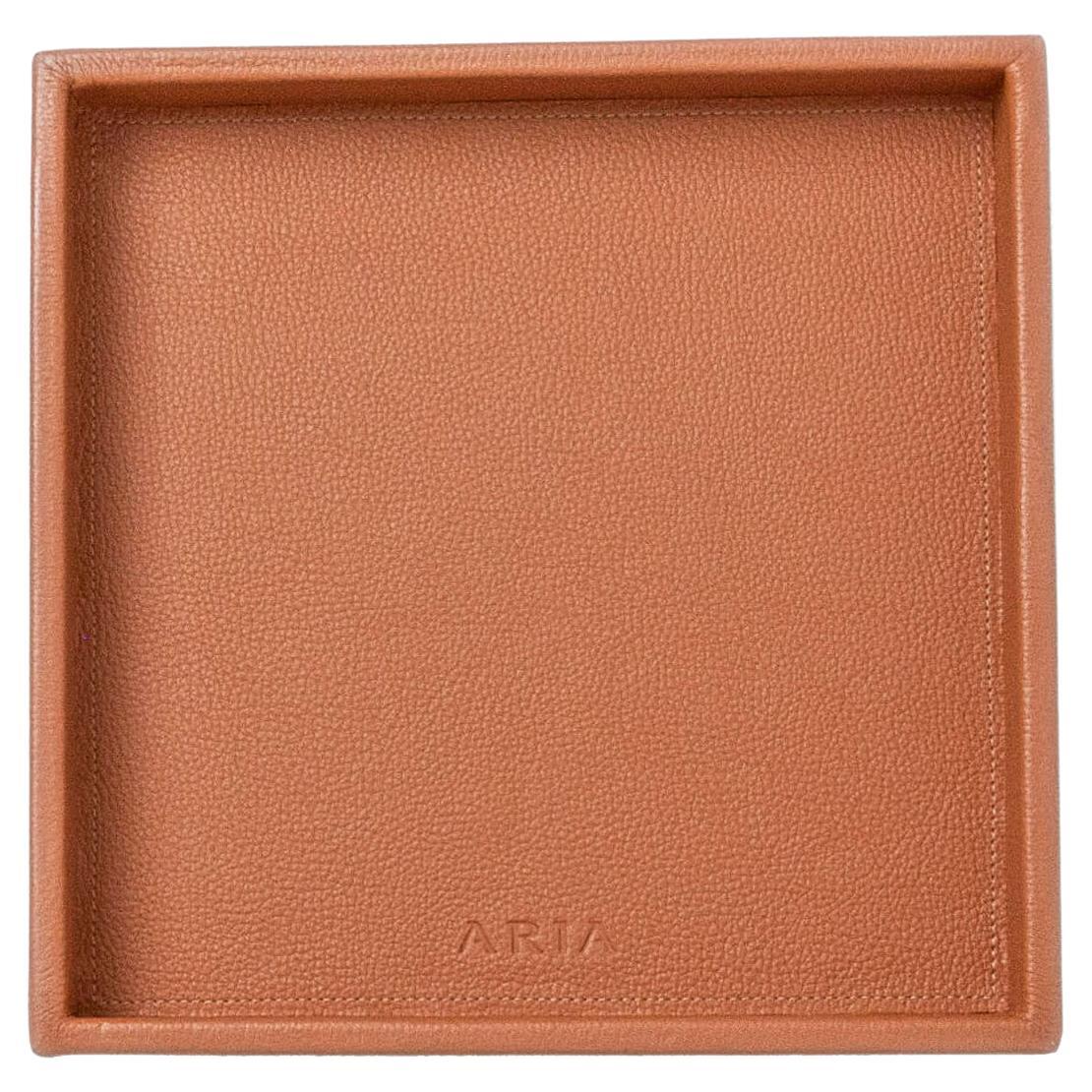 Modern Leather Tray, Medium Square Tray, Handmade in Brazil - Color: Savannah For Sale