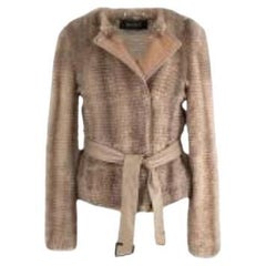 Leather Trimmed Mink Fur Belted Jacket