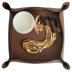 Leather Trinket Tray - Medium Square Object Holder - Handmade - Color: Caramel