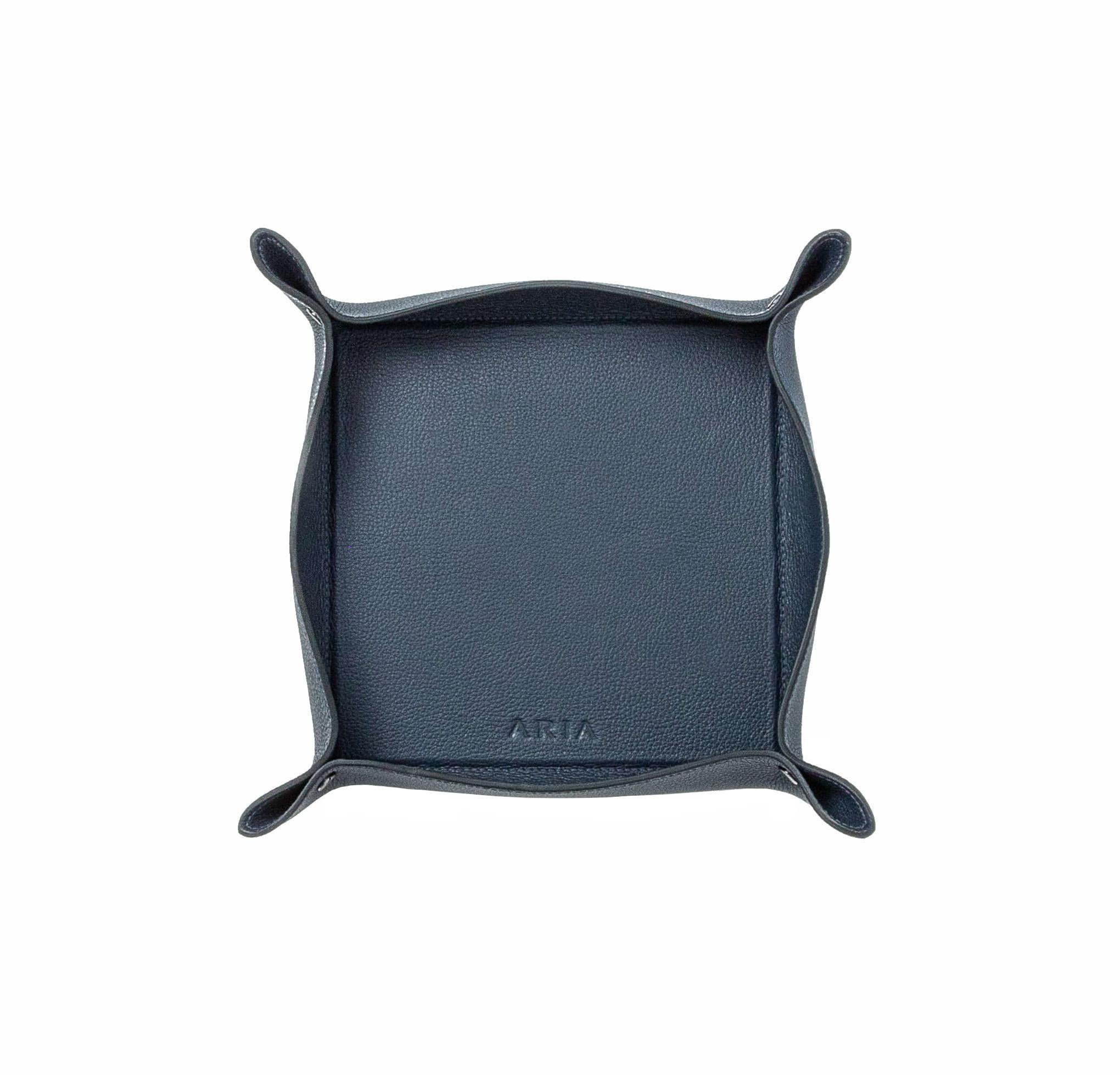 Modern Leather Trinket Tray - Medium Square Object Holder - Handmade - Color: Marine For Sale