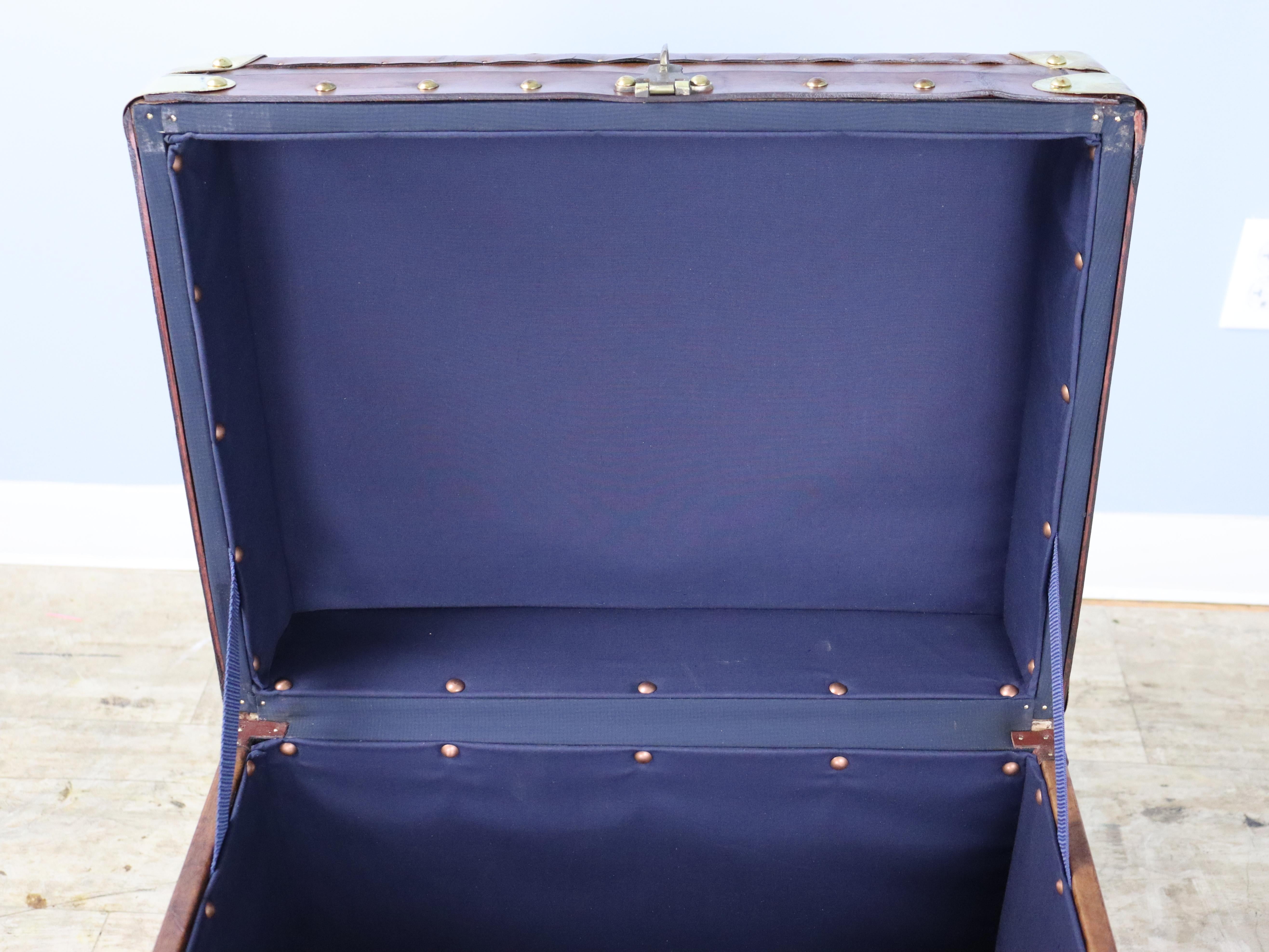 Leather Trunk, Newly Made with Vintage Leather Trim, Brass Corners and Locks For Sale 3