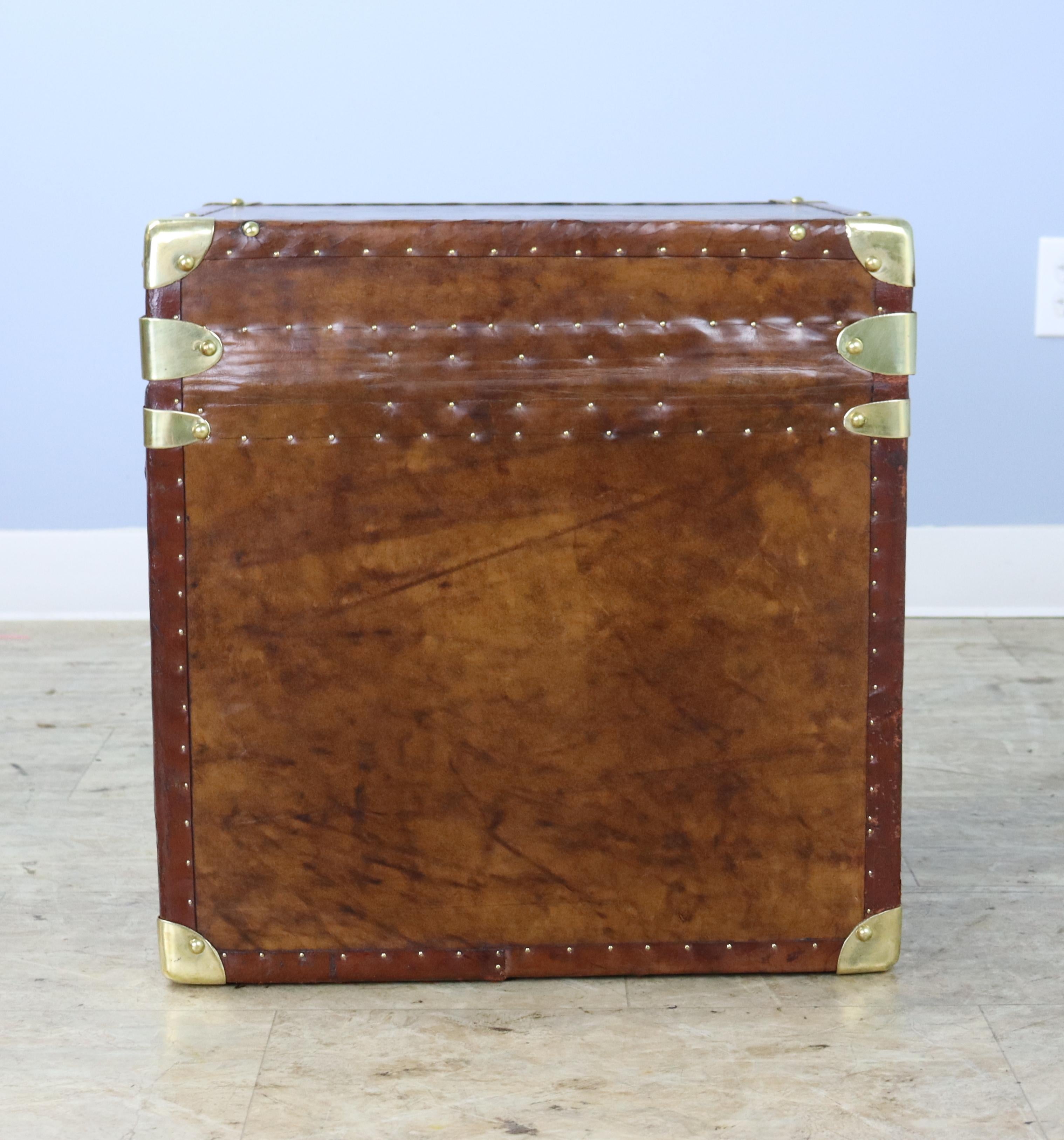 English Leather Trunk, Newly Made with Vintage Leather Trim, Brass Corners and Locks For Sale