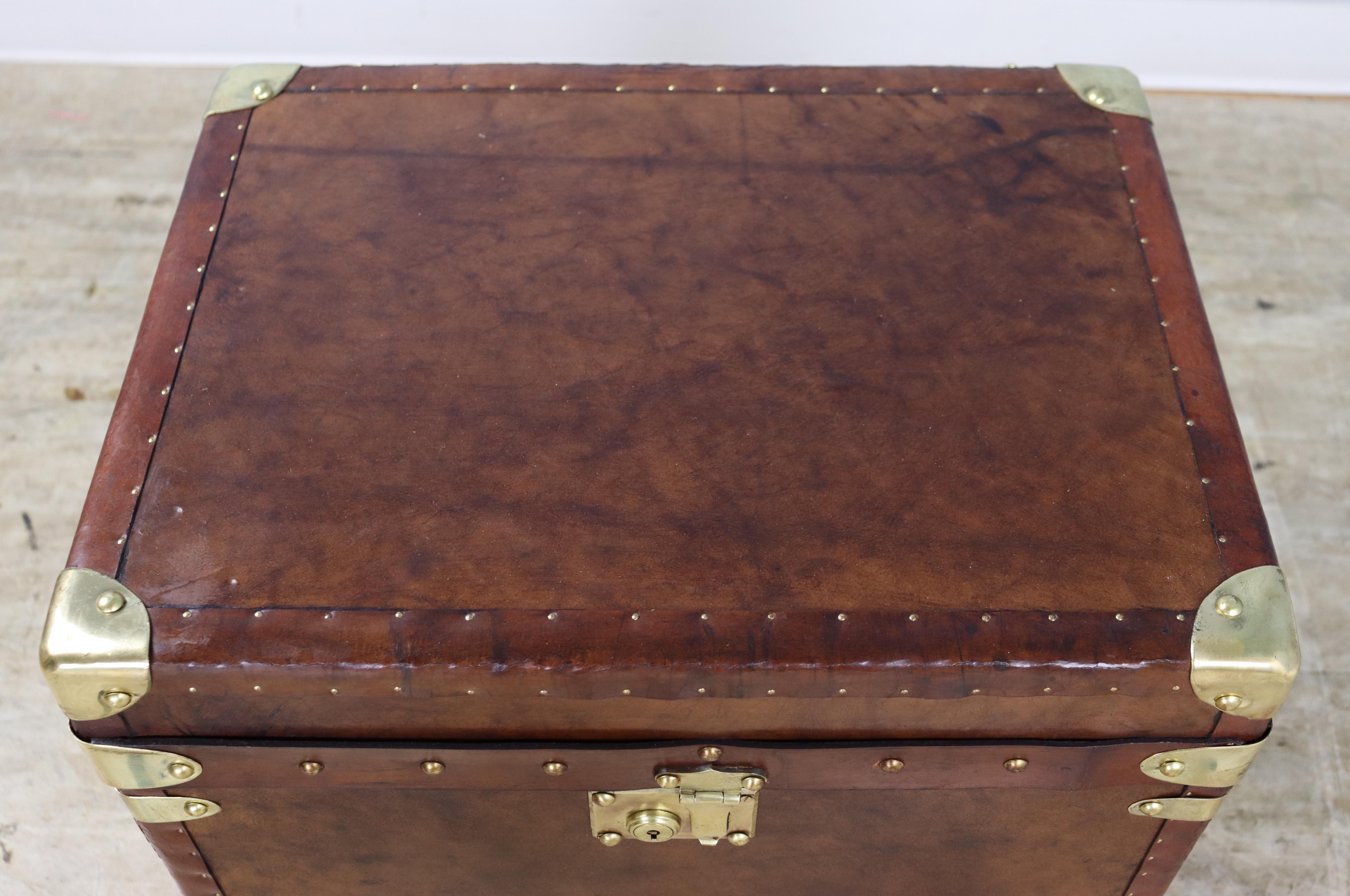 Leather Trunk, Newly Made with Vintage Leather Trim, Brass Corners and Locks In Excellent Condition For Sale In Port Chester, NY