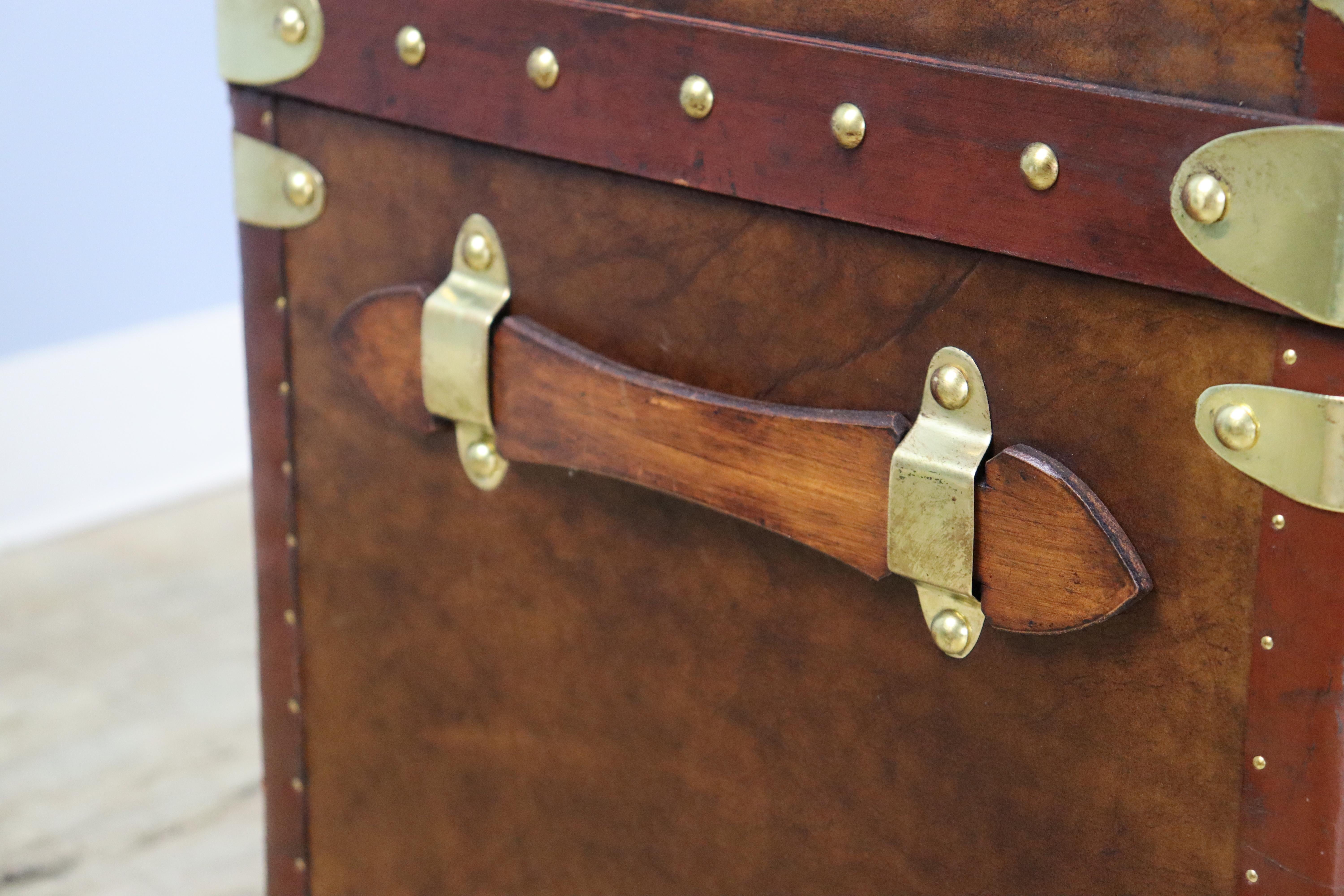 Leather Trunk, Newly Made with Vintage Leather Trim, Brass Corners and Locks For Sale 1