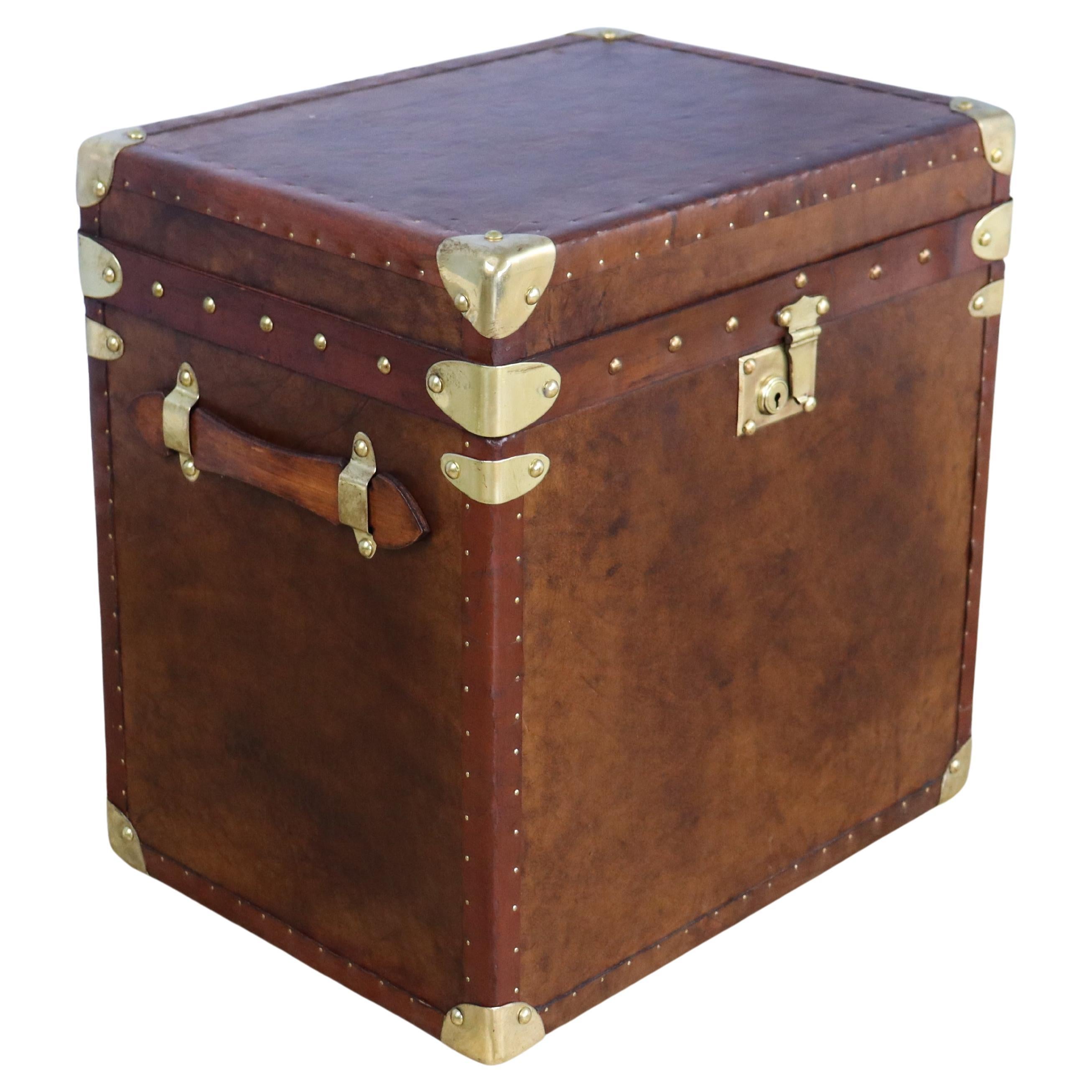 Leather Trunk, Newly Made with Vintage Leather Trim, Brass Corners and Locks For Sale