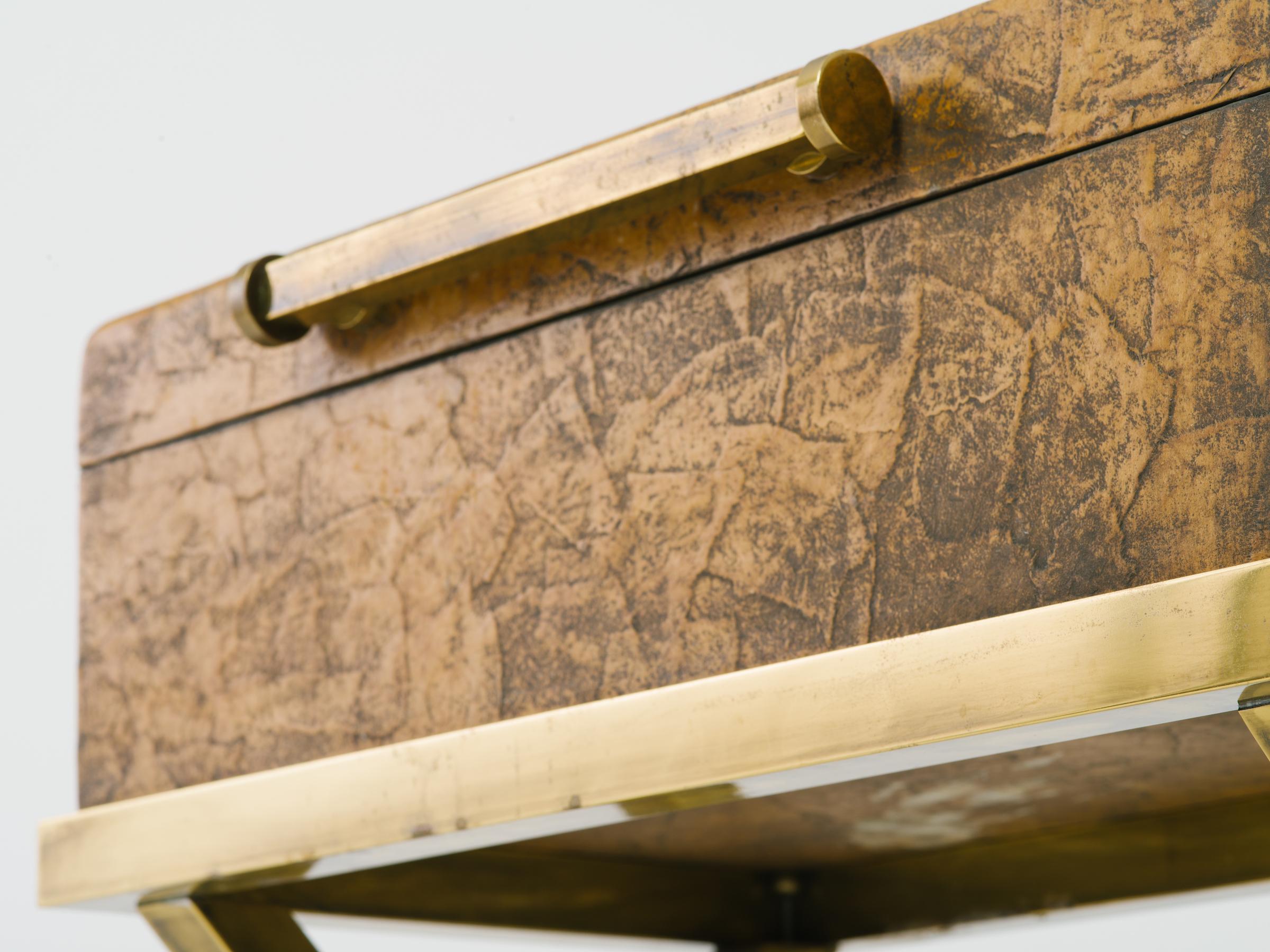 Leather Trunk on Brass Base by Hart Associates In Good Condition For Sale In Tarrytown, NY