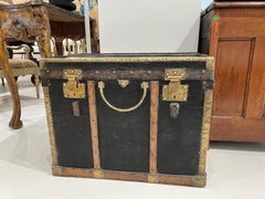 Leather Trunk with Nailheads & Straps - JV Monogram, 19th Century