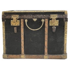 Leather Trunk with Nailheads & Straps - JV Monogram, 19th Century