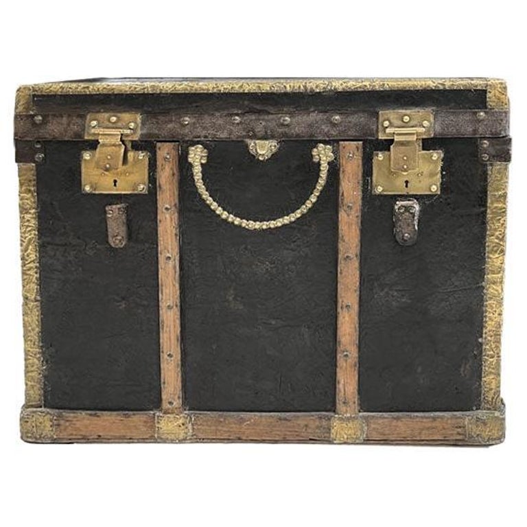 Leather Trunk with Nailheads and Straps JV Monogram, 19th Century at