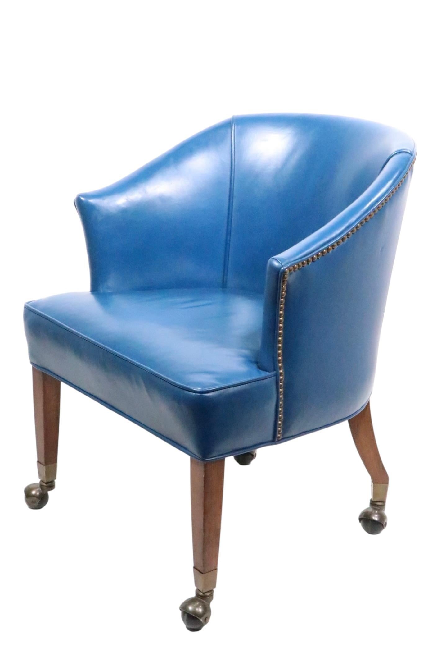 20th Century Leather Tub Chair on Ball Caster Feet For Sale