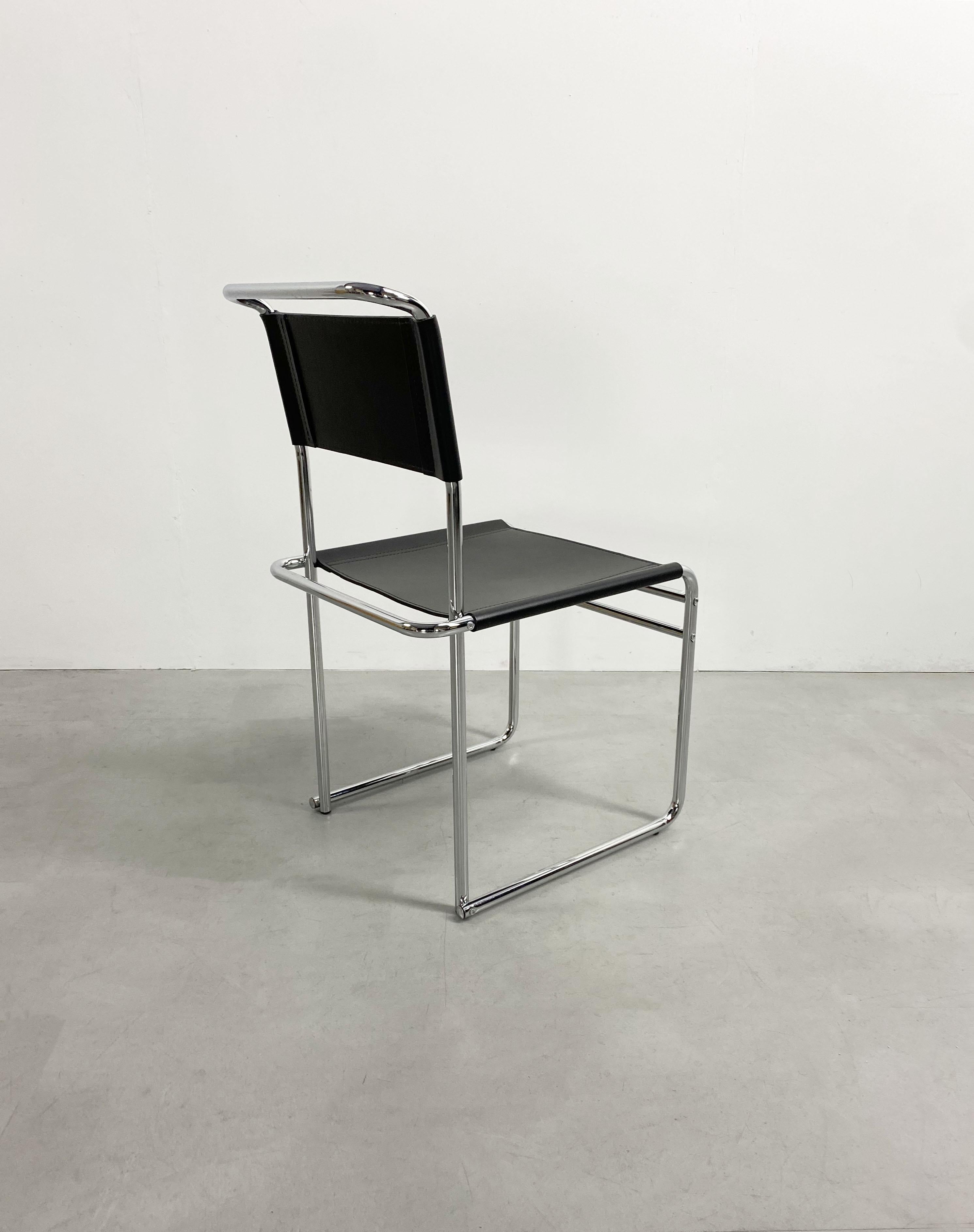 A late 20th Century production of Marcel Breuer's B5 chair, originally designed by the Bauhaus icon in the 1920's. The manufacturer of these chairs is unknown. Stamped made in Italy.
 