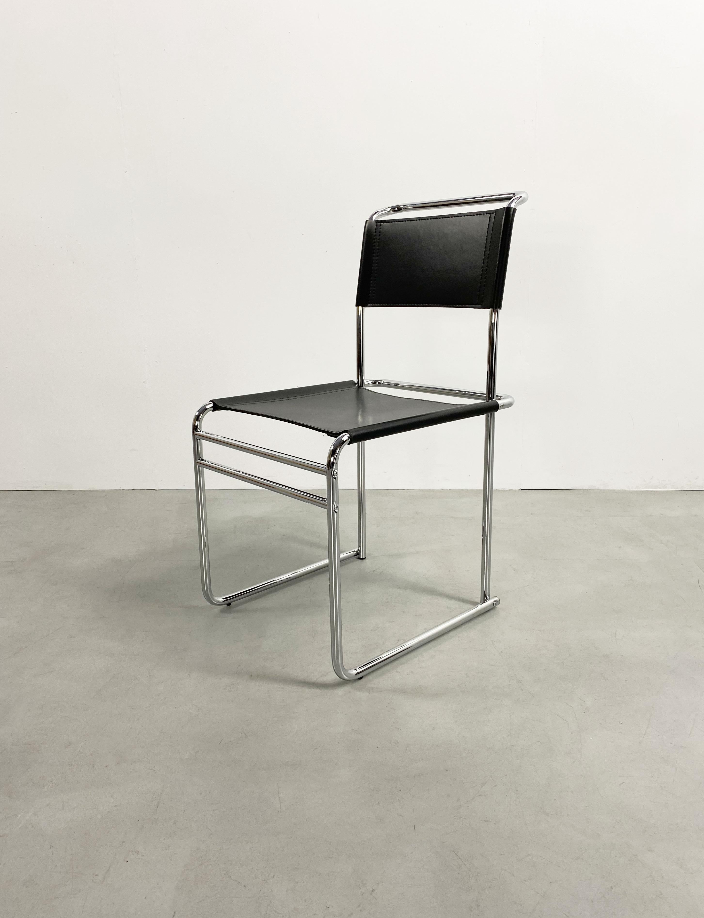 Italian Leather Tubular Bauhaus B5 Chair Designed by Marcel Breuer