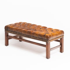 Leather Tufted Bench, England, 1920s