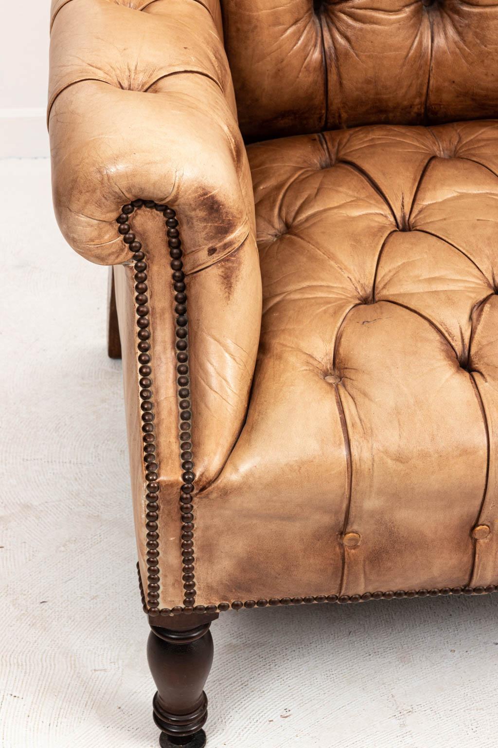 Early 20th Century Leather Tufted Chair