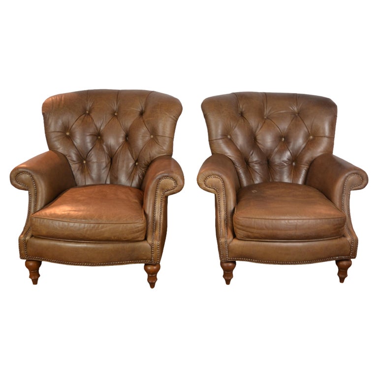 Leather Tufted Club Chairs Set of 2 at 1stDibs
