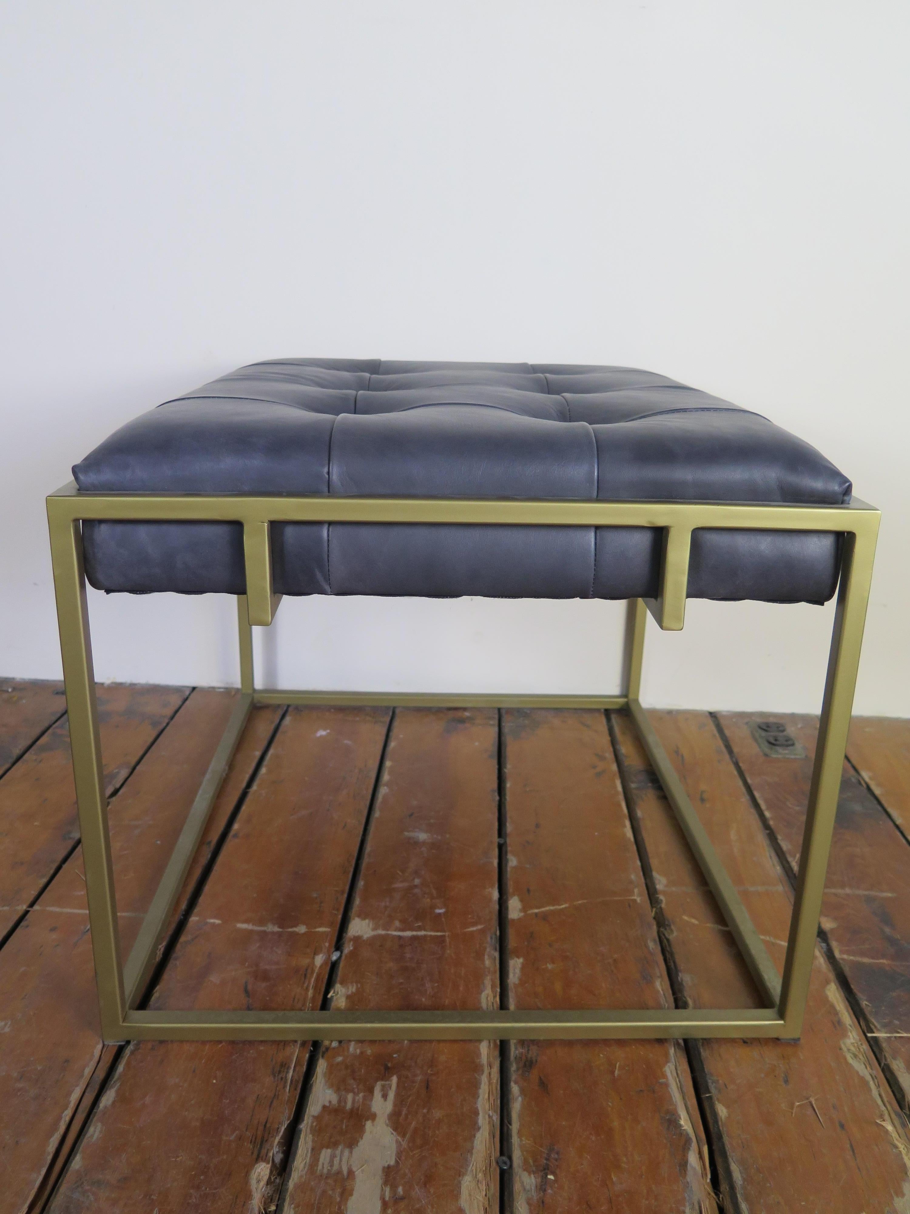 Leather Tufted Ottoman In Good Condition In Bridgehampton, NY