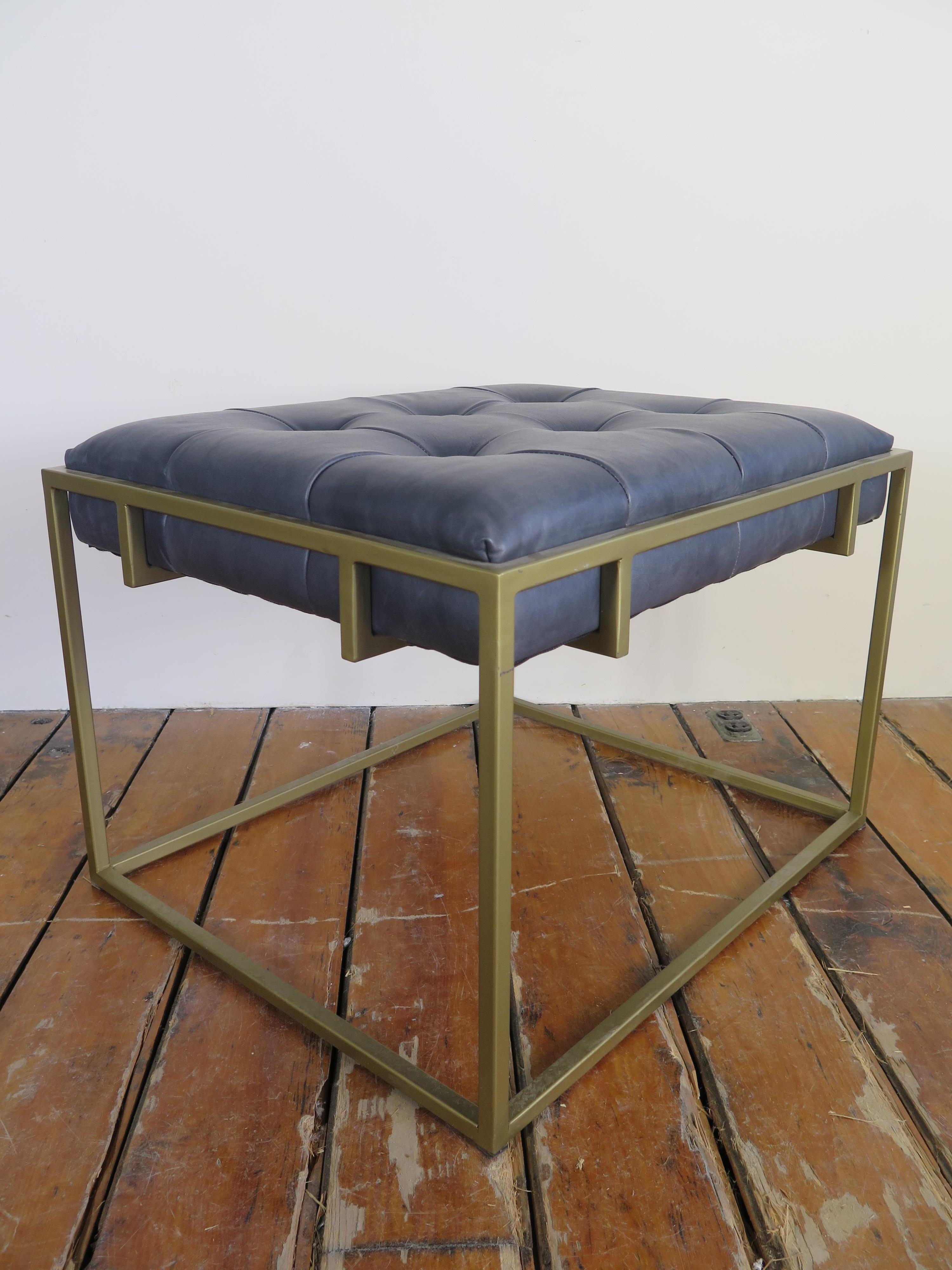 Contemporary Leather Tufted Ottoman