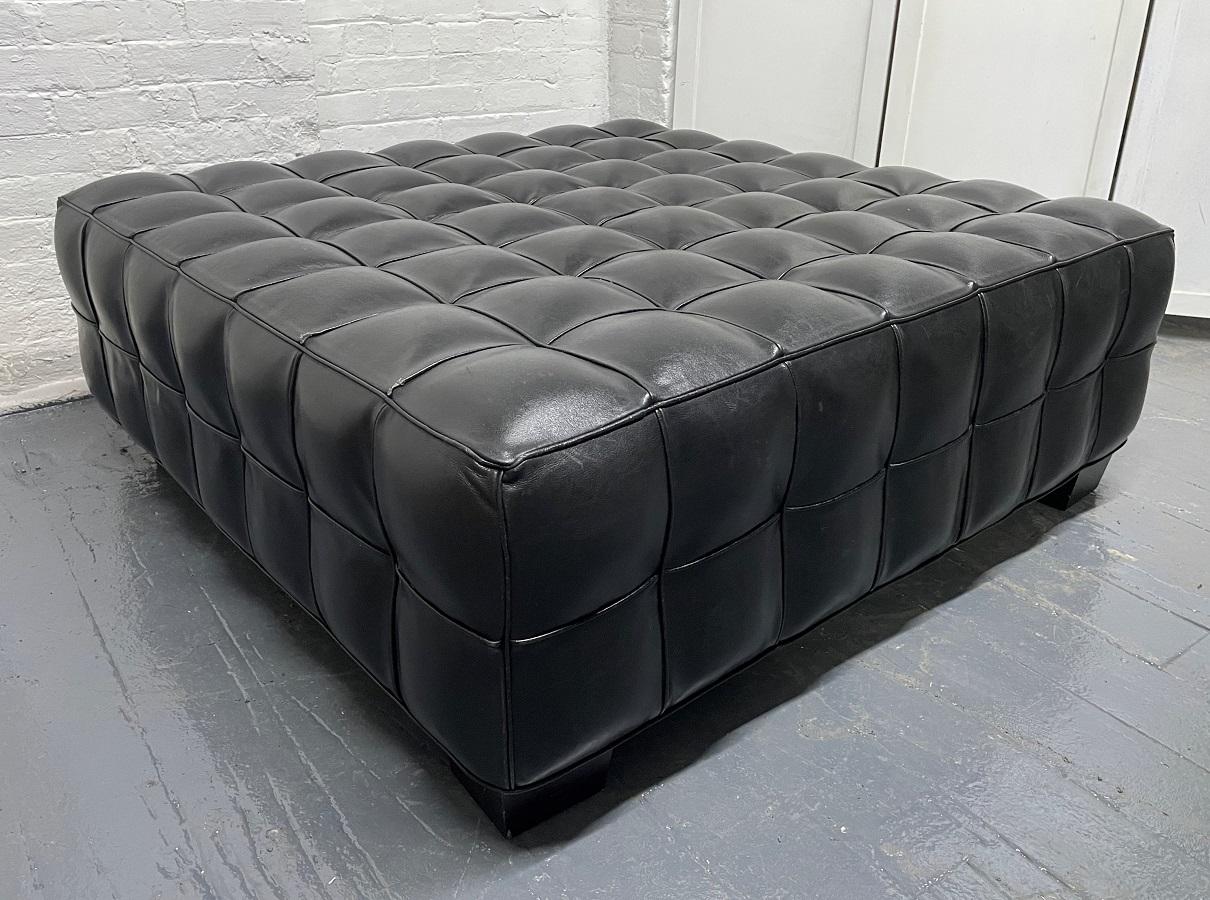 Black leather tufted ottoman / coffee table in the style of Wittmann Kubus.