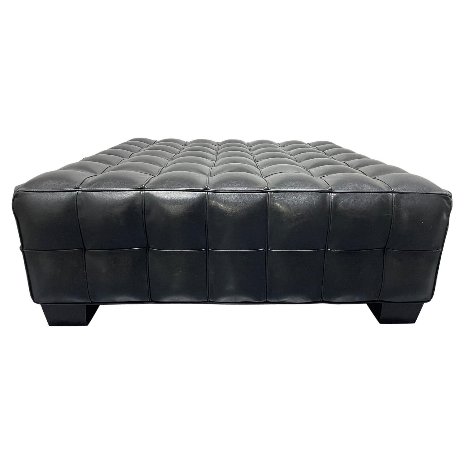 Leather Tufted Ottoman Style Of, Black Leather Tufted Ottoman
