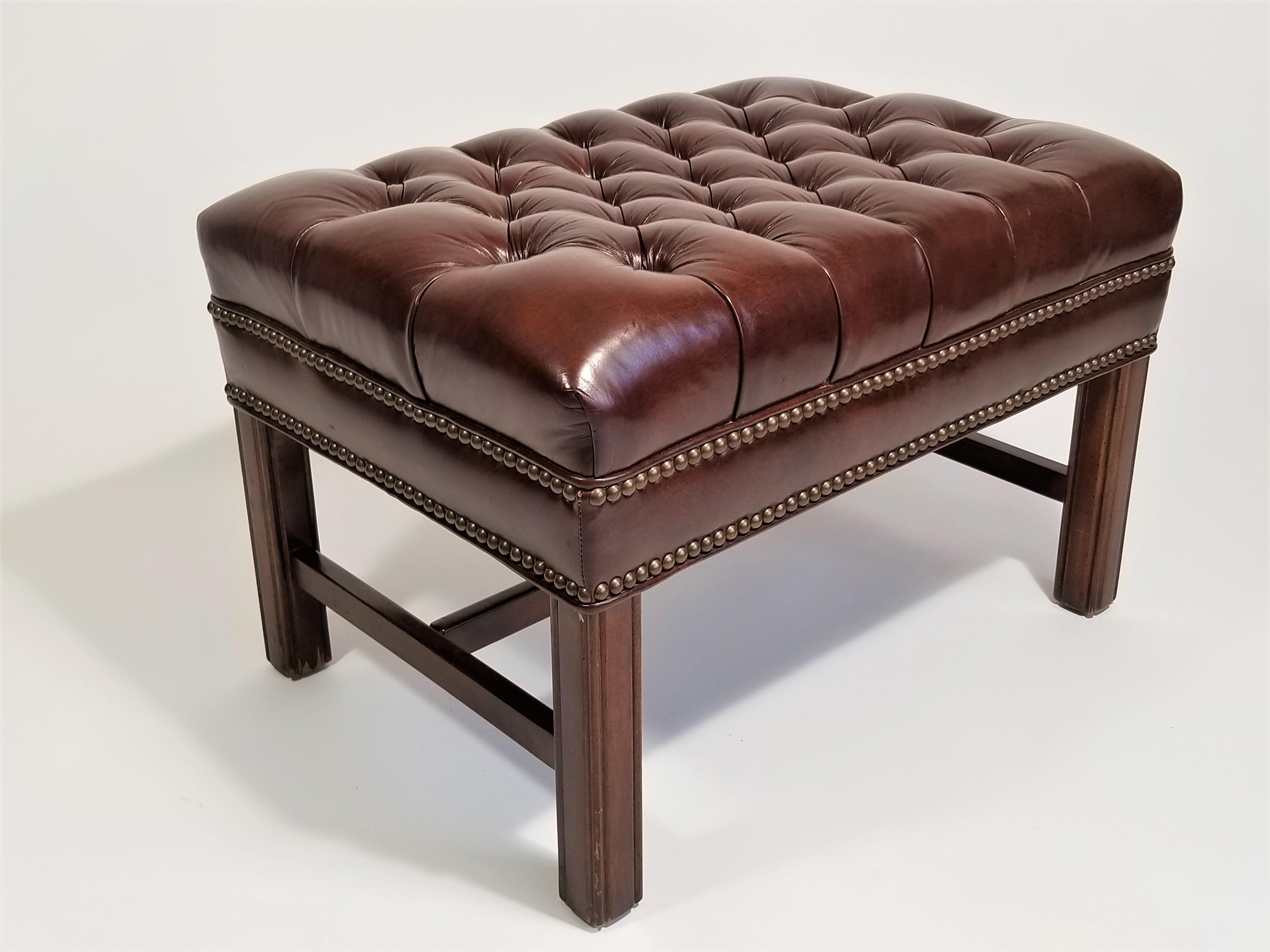 Brown Leather Tufted Wingback Chair with Ottoman Midcentury 1960s Ethan Allen 6
