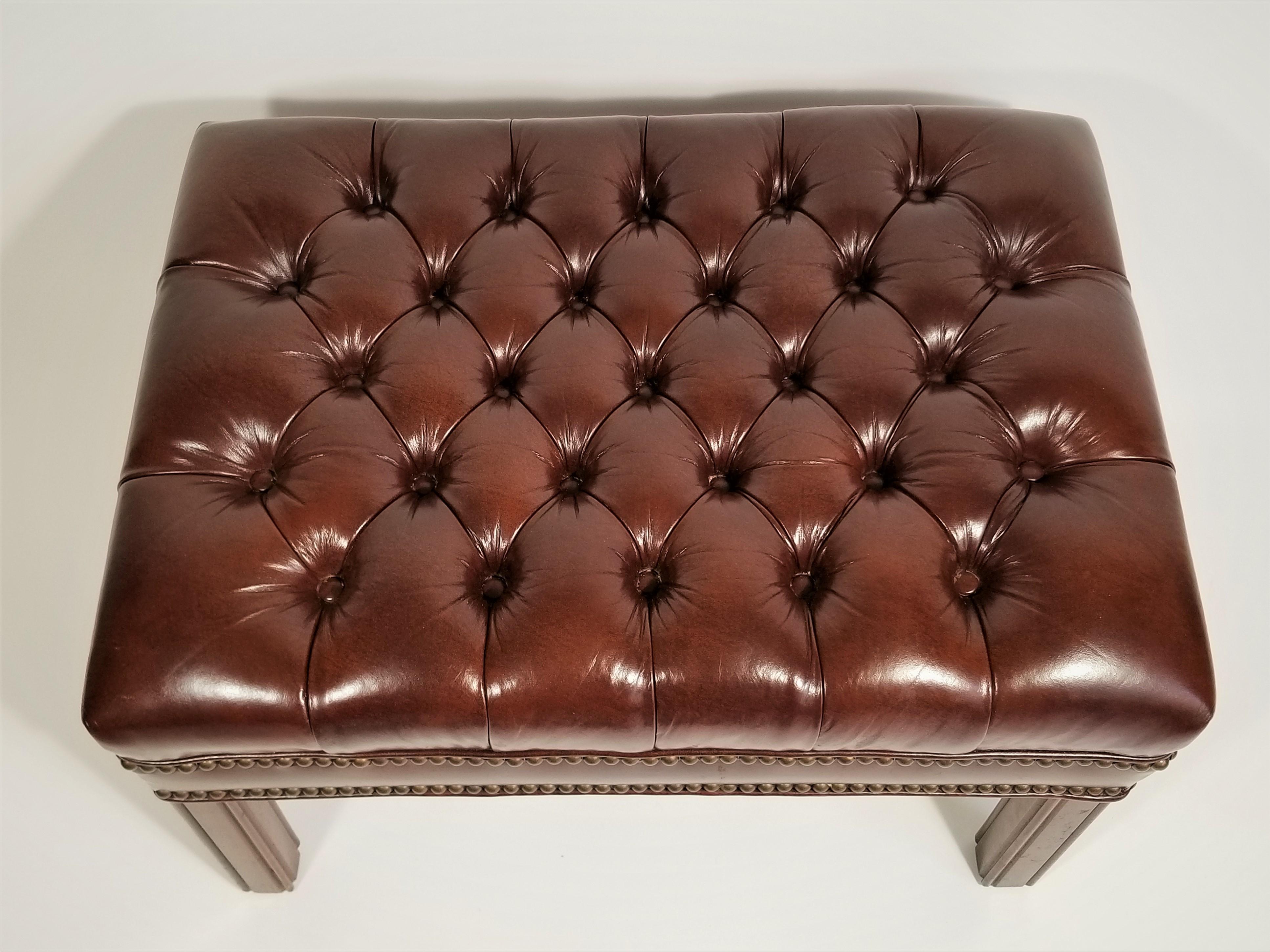 Brown Leather Tufted Wingback Chair with Ottoman Midcentury 1960s Ethan Allen 7