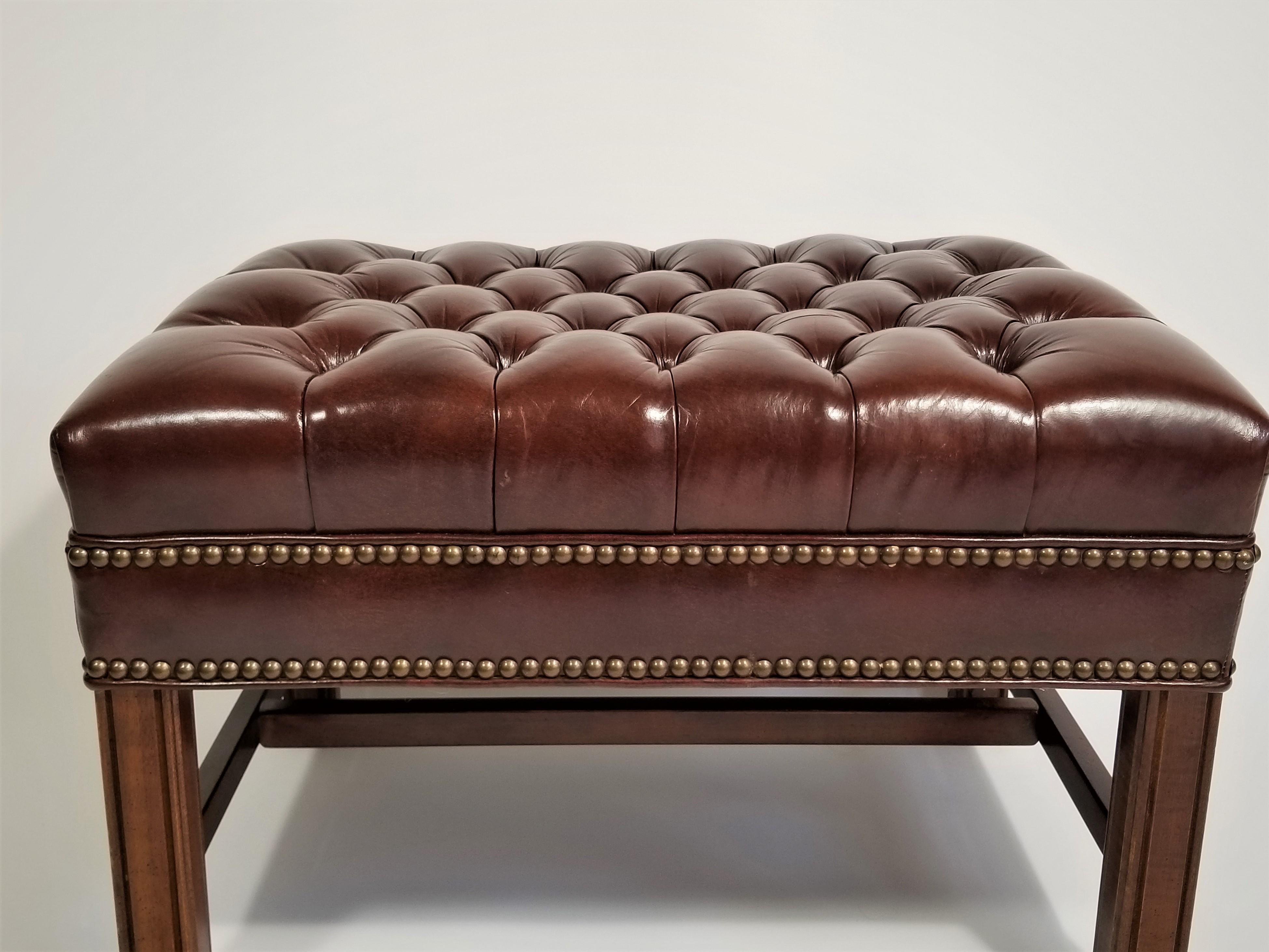 Brown Leather Tufted Wingback Chair with Ottoman Midcentury 1960s Ethan Allen 8