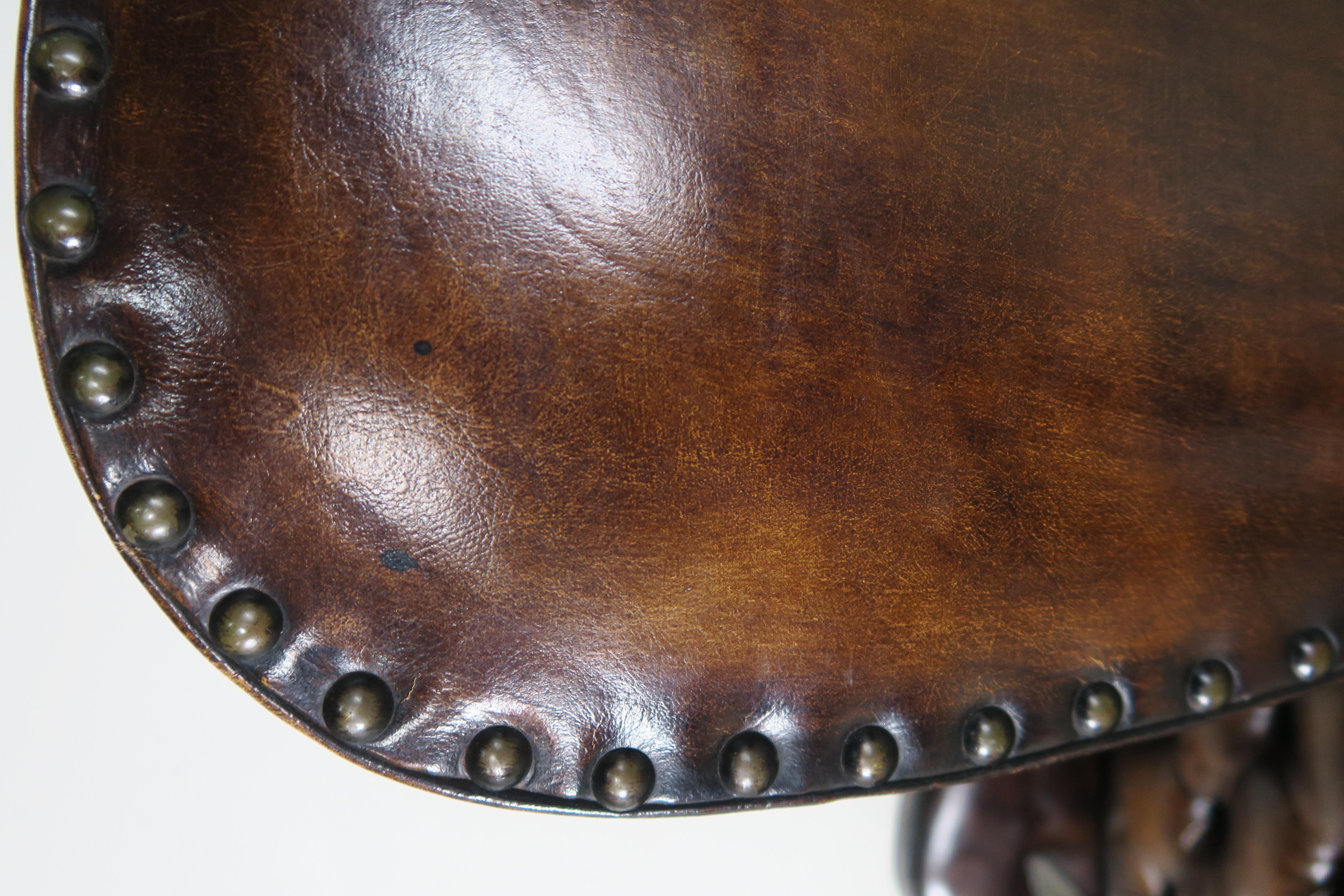 English Leather Tufted Wingback Chaise with Nailhead Trim Detail