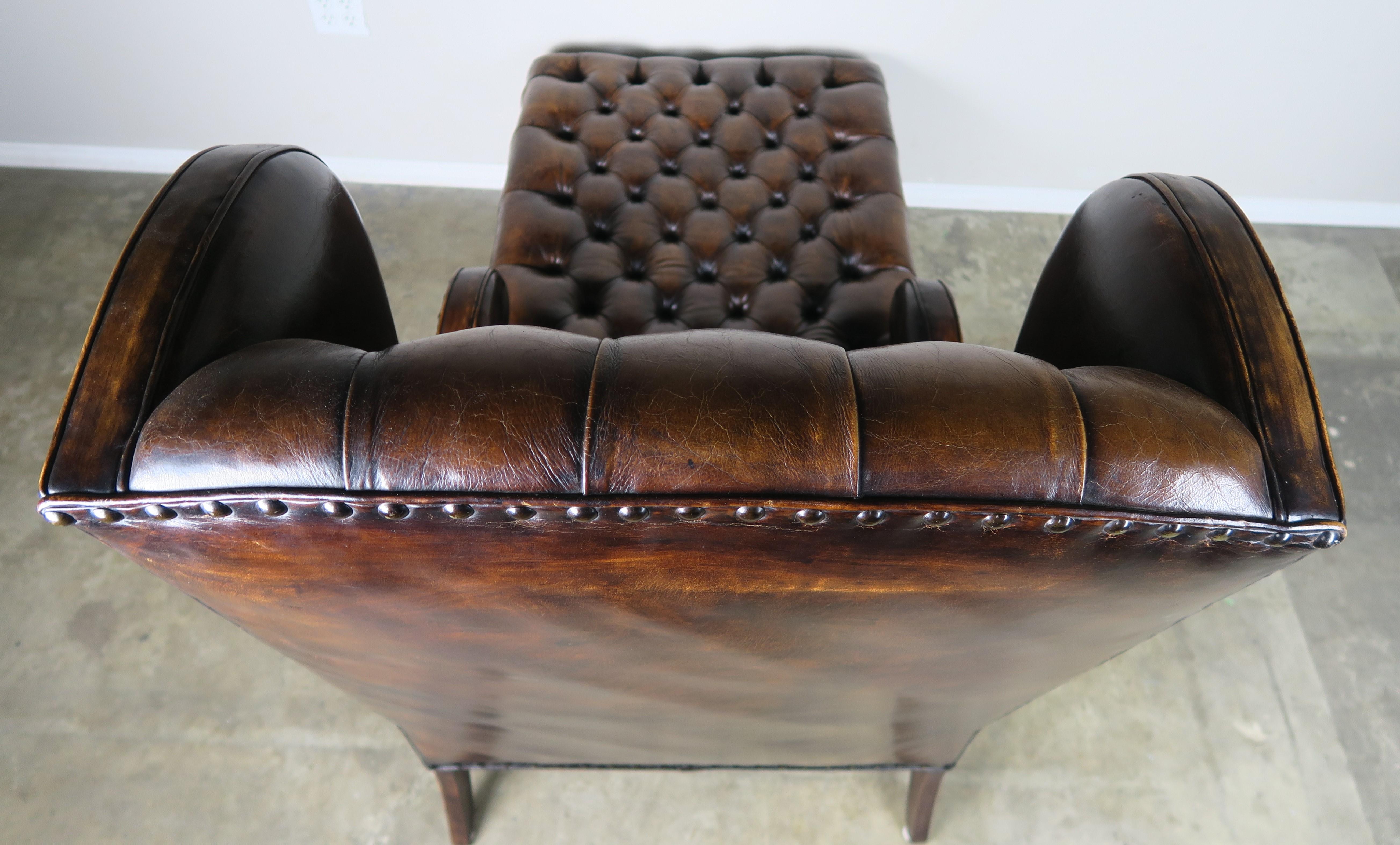 Leather Tufted Wingback Chaise with Nailhead Trim Detail 1