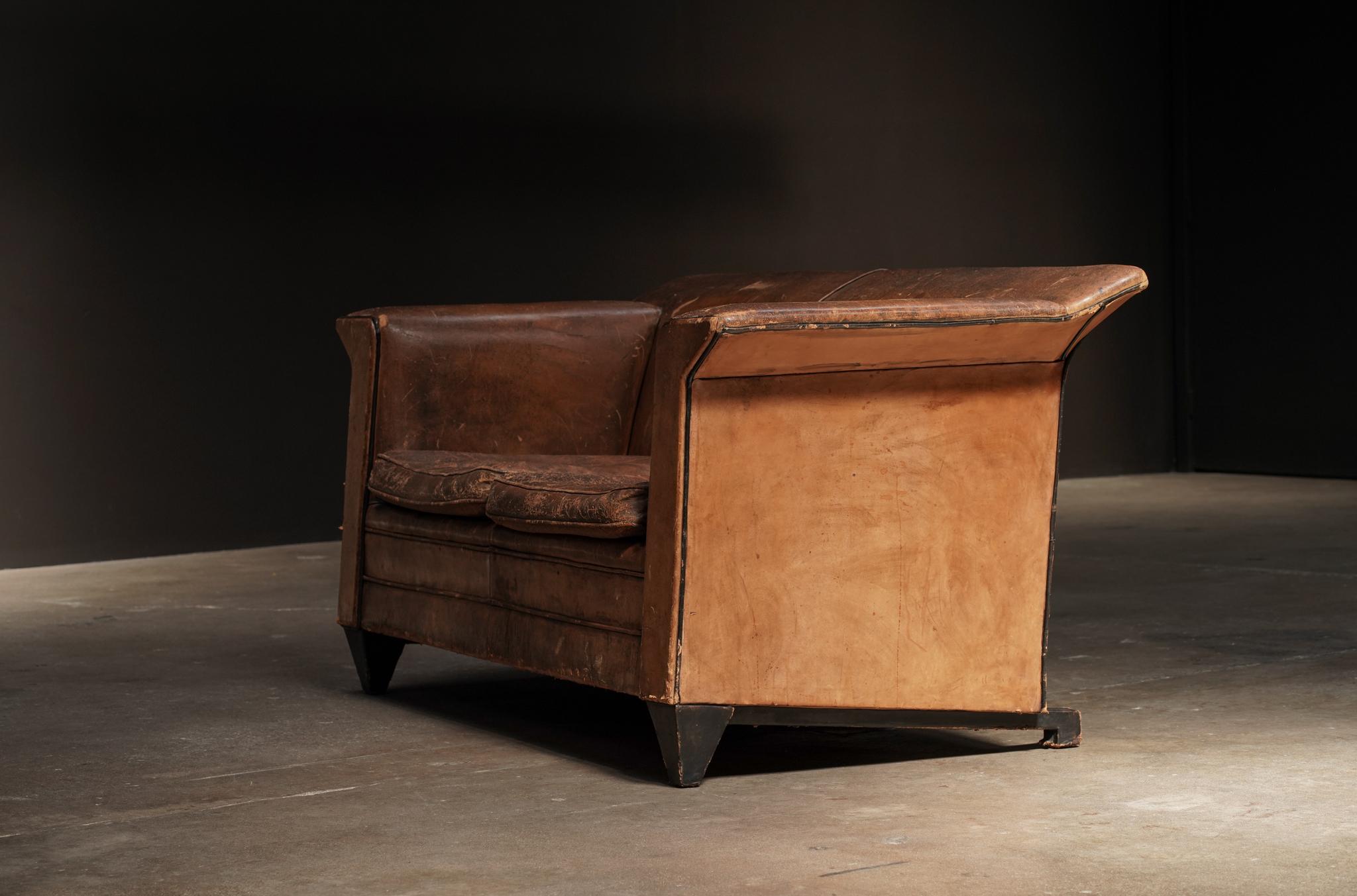 Danish Leather Two Seater By Bart Van Bekhoven For Sale