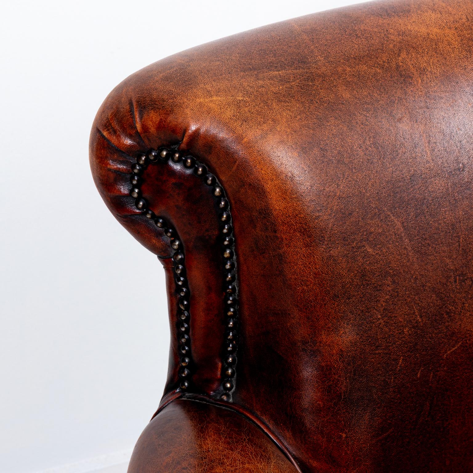 Leather Upholstered Armchair In Fair Condition In Stamford, CT