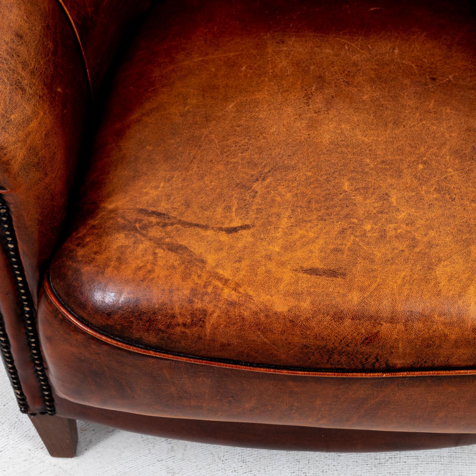 Wood Leather Upholstered Armchair