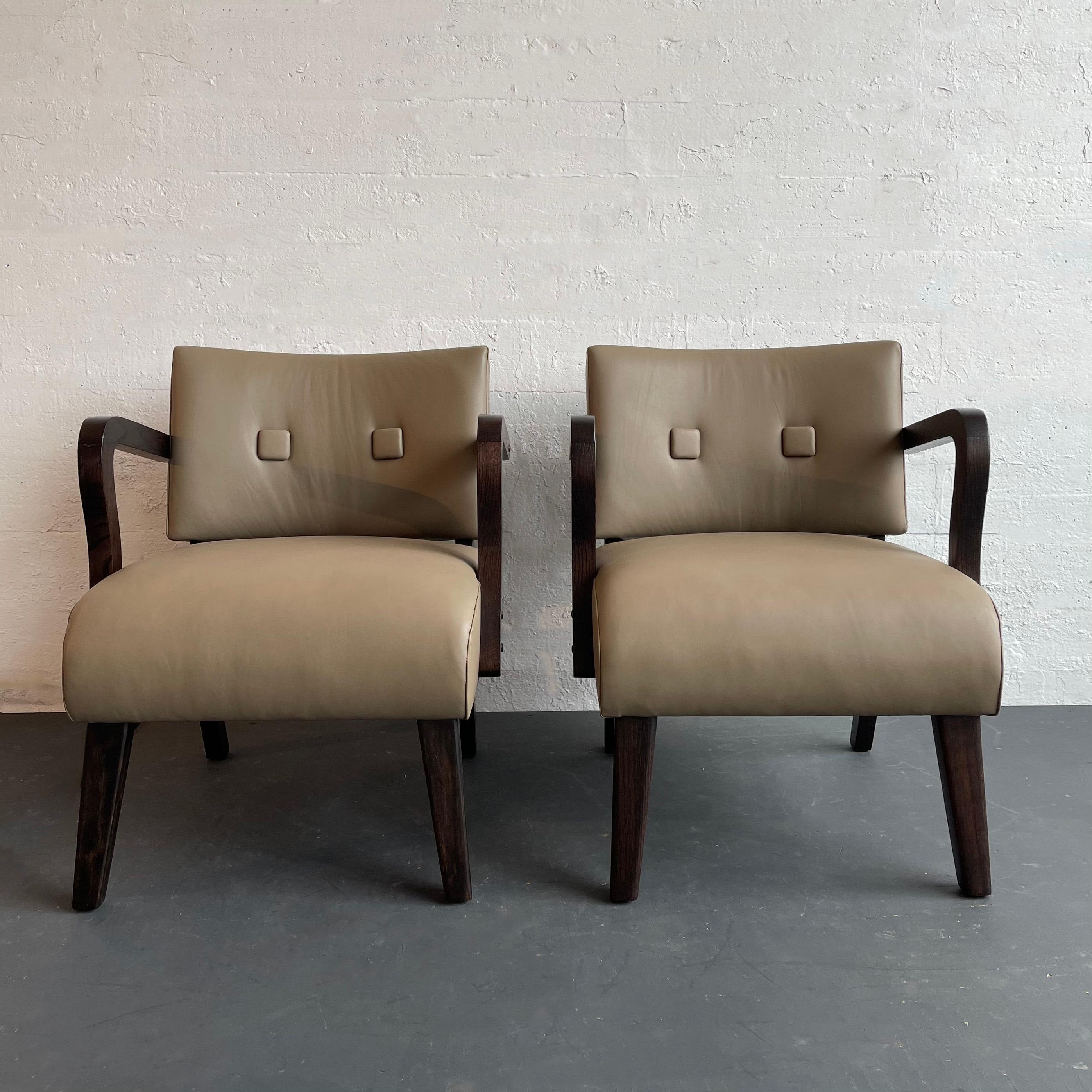 Leder gepolsterte Art Deco Bugholz Sessel Circa (Art déco) im Angebot