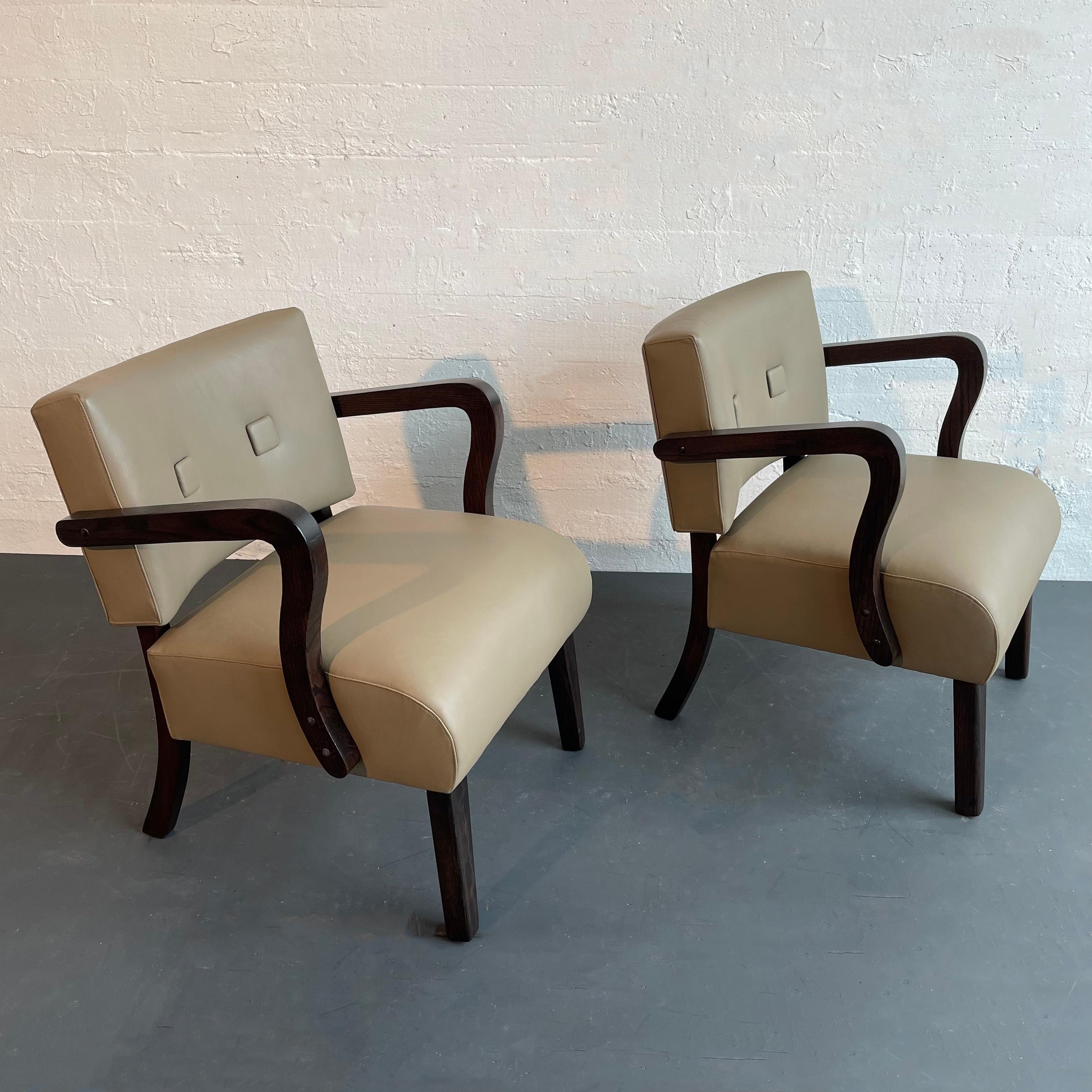 Leder gepolsterte Art Deco Bugholz Sessel Circa (Französisch) im Angebot