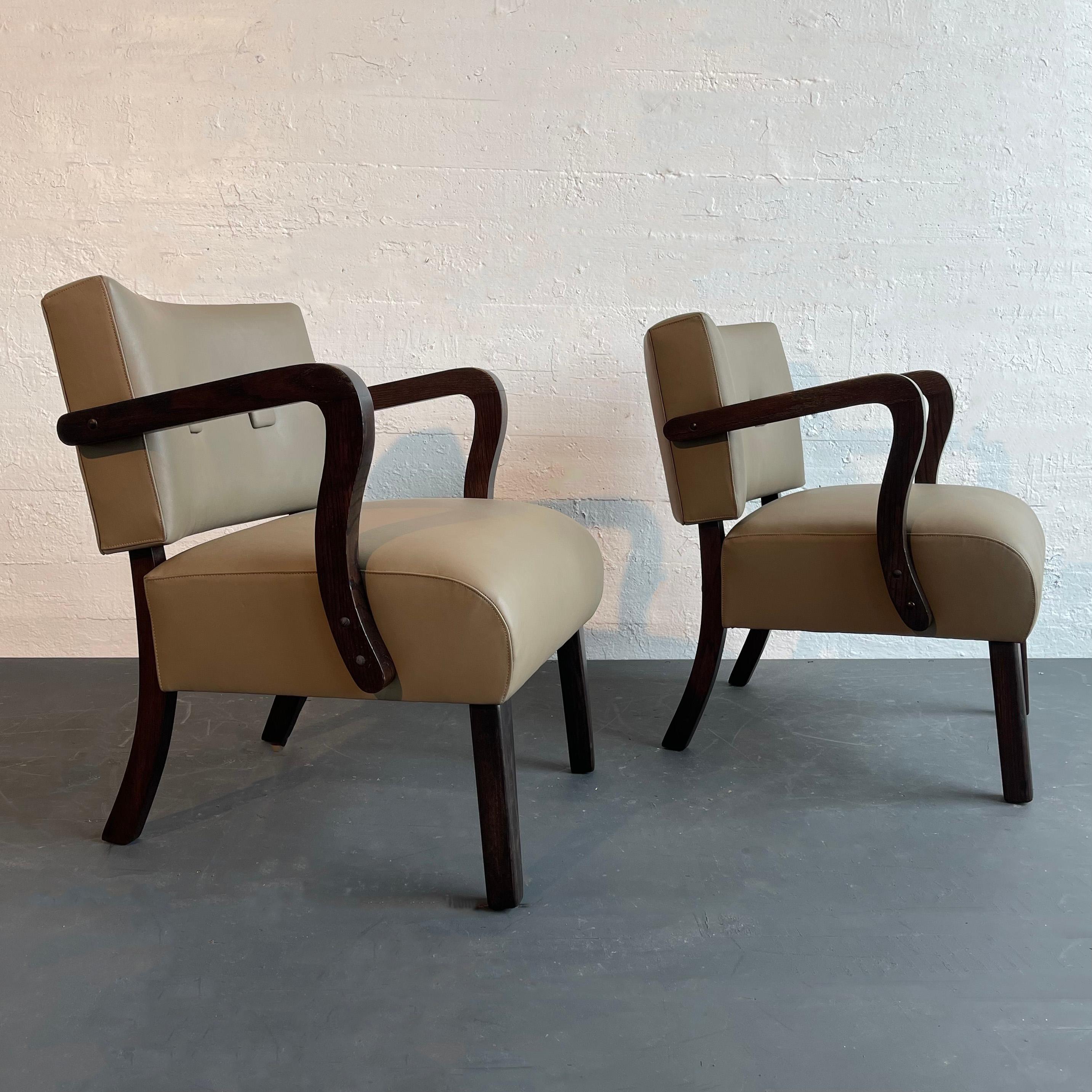 Leder gepolsterte Art Deco Bugholz Sessel Circa im Zustand „Gut“ im Angebot in Brooklyn, NY