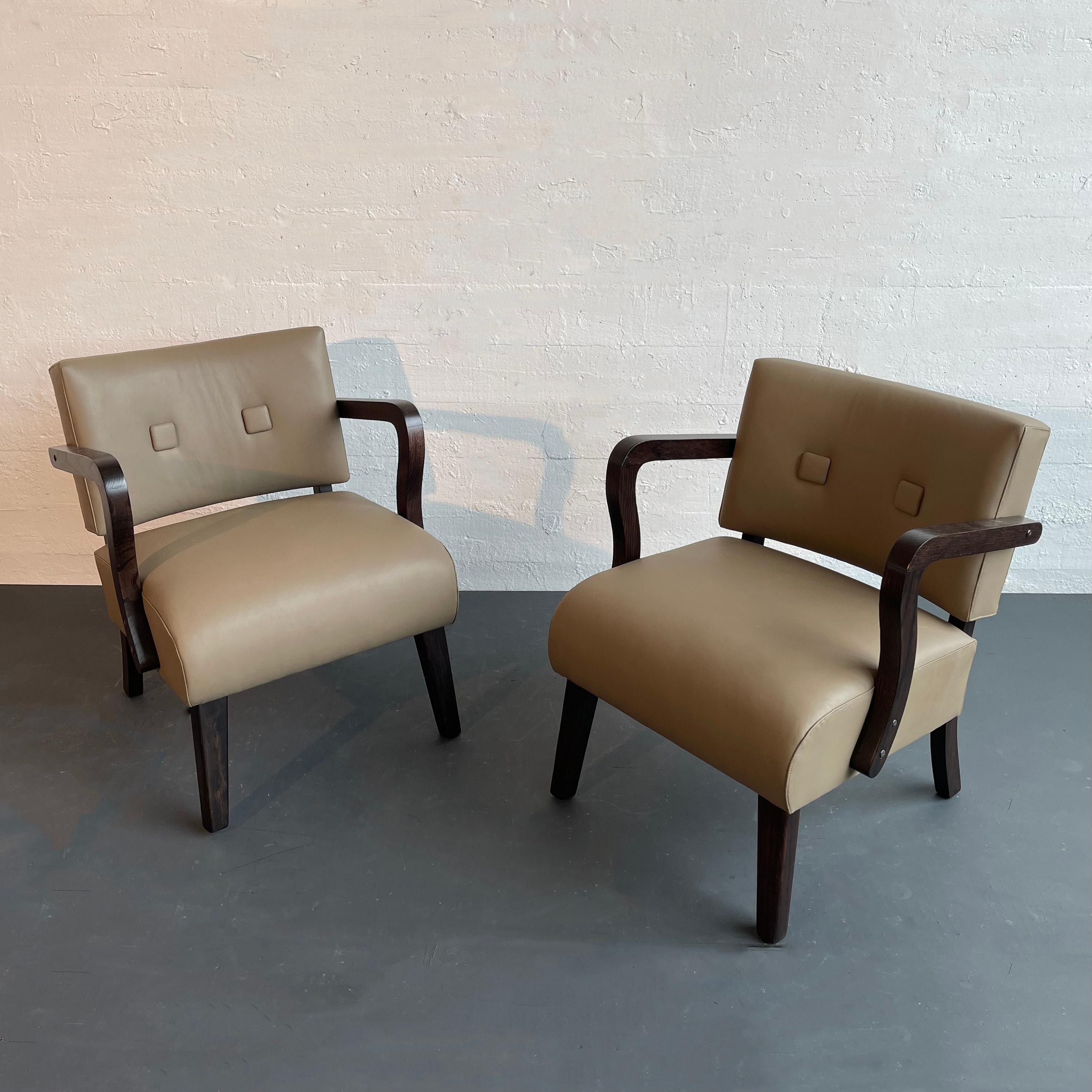 Leder gepolsterte Art Deco Bugholz Sessel Circa im Angebot 2