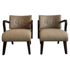 Leather Upholstered Art Deco Bentwood Armchairs Circa