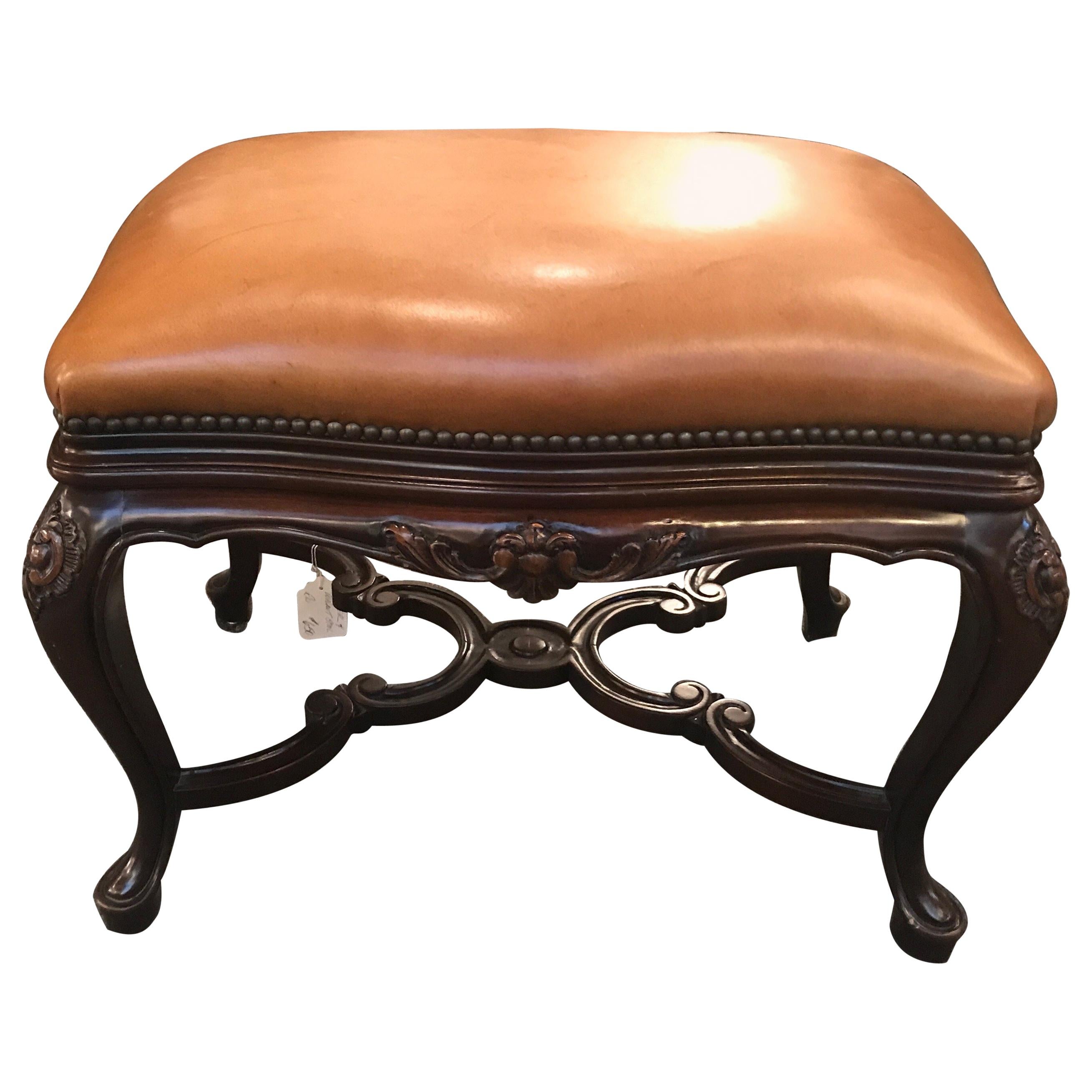 Leather Upholstered Bench with Walnut Base