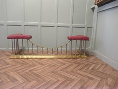 Leather Upholstered Brass and Steel Club Fender