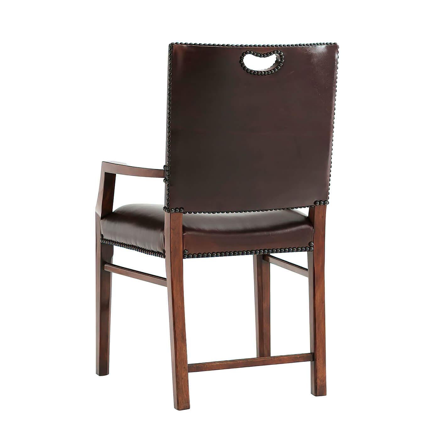 Vietnamese Leather Upholstered Campaign Armchair For Sale