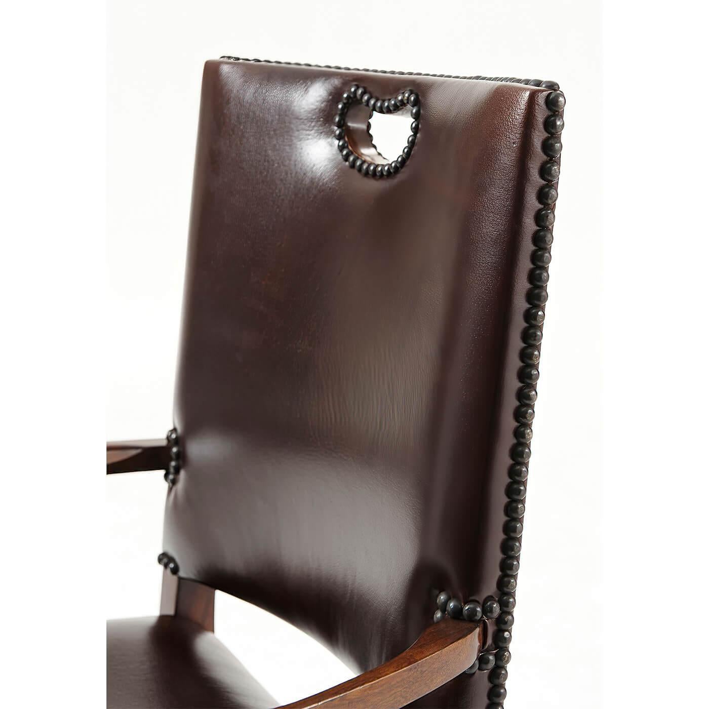 Contemporary Leather Upholstered Campaign Armchair For Sale
