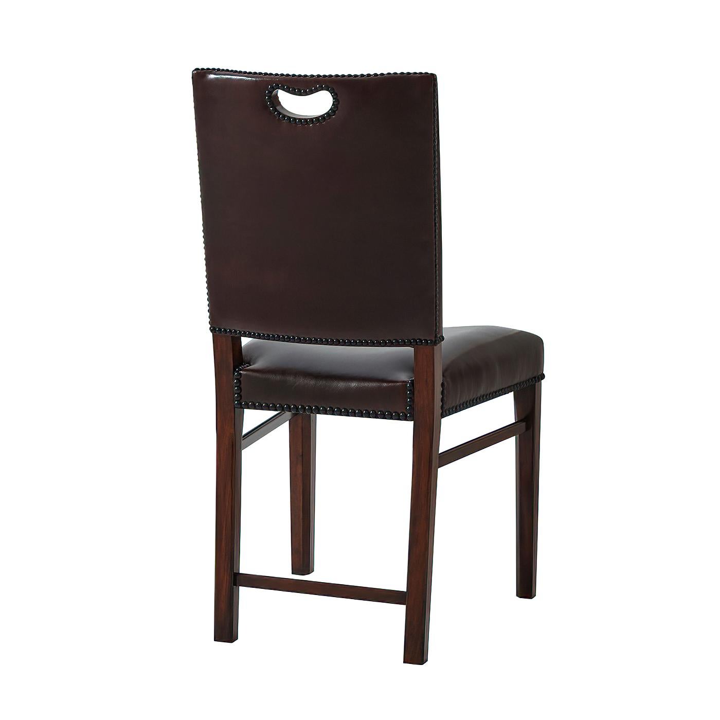 Vietnamese Leather Upholstered Campaign Side Chair For Sale