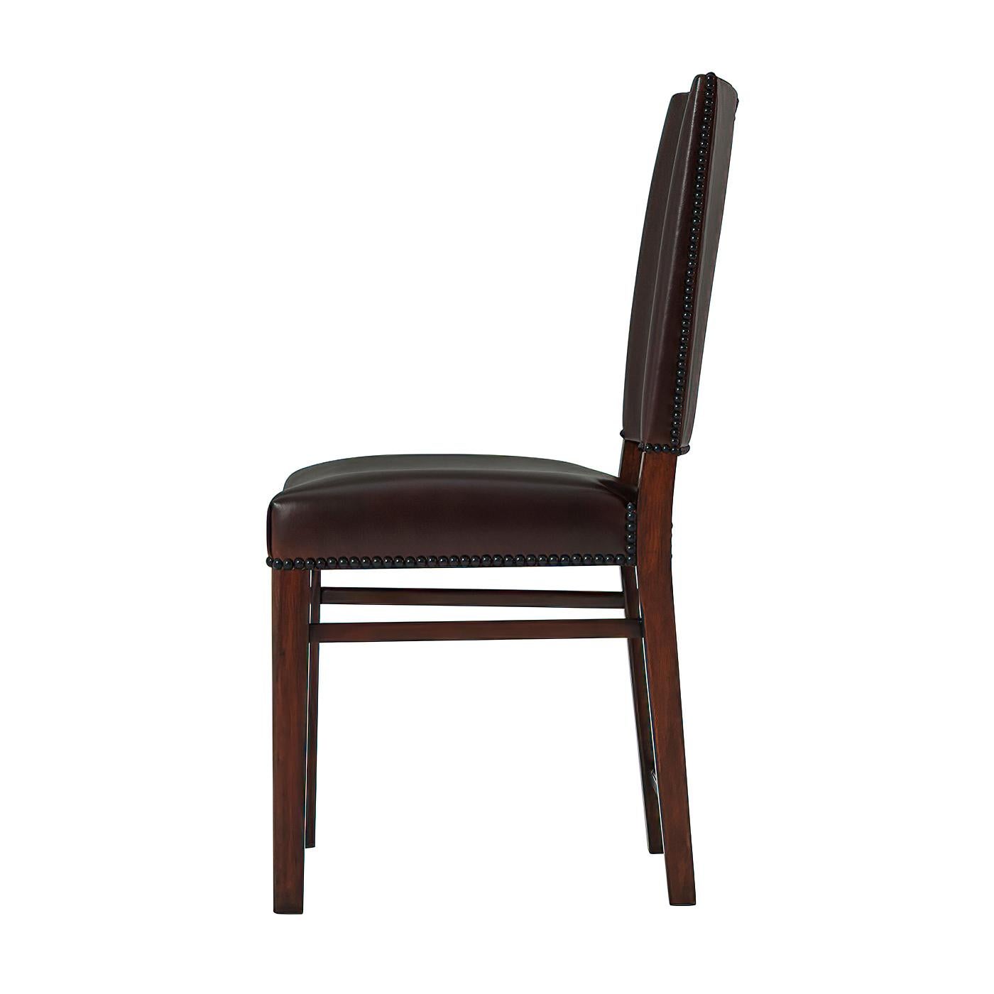 Leather Upholstered Campaign Side Chair In New Condition For Sale In Westwood, NJ